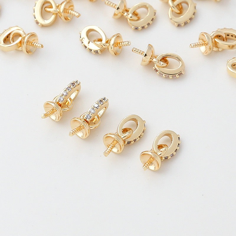 FS4038- 8mm×4mm Color-Retaining 14K Gold-Plated Diamond-Set Pendant Needle (For Half-Hole Beads) Zoe's DIY Shop
