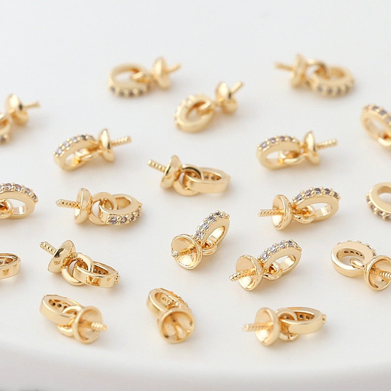 FS4038- 8mm×4mm Color-Retaining 14K Gold-Plated Diamond-Set Pendant Needle (For Half-Hole Beads) Zoe's DIY Shop