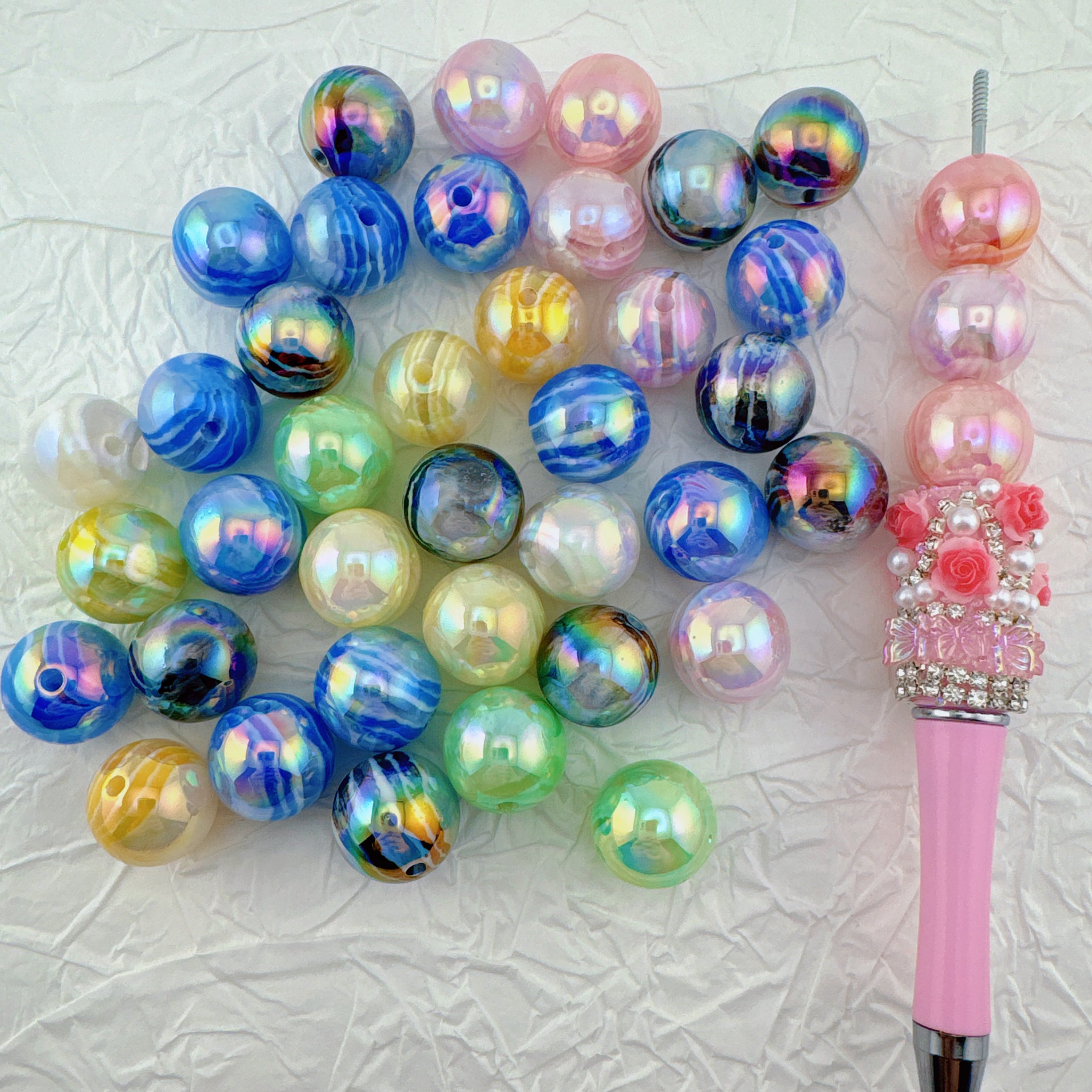 FS1707-16MM Random Mixed Color Striped Resin Beads Fit For Beadable Pens