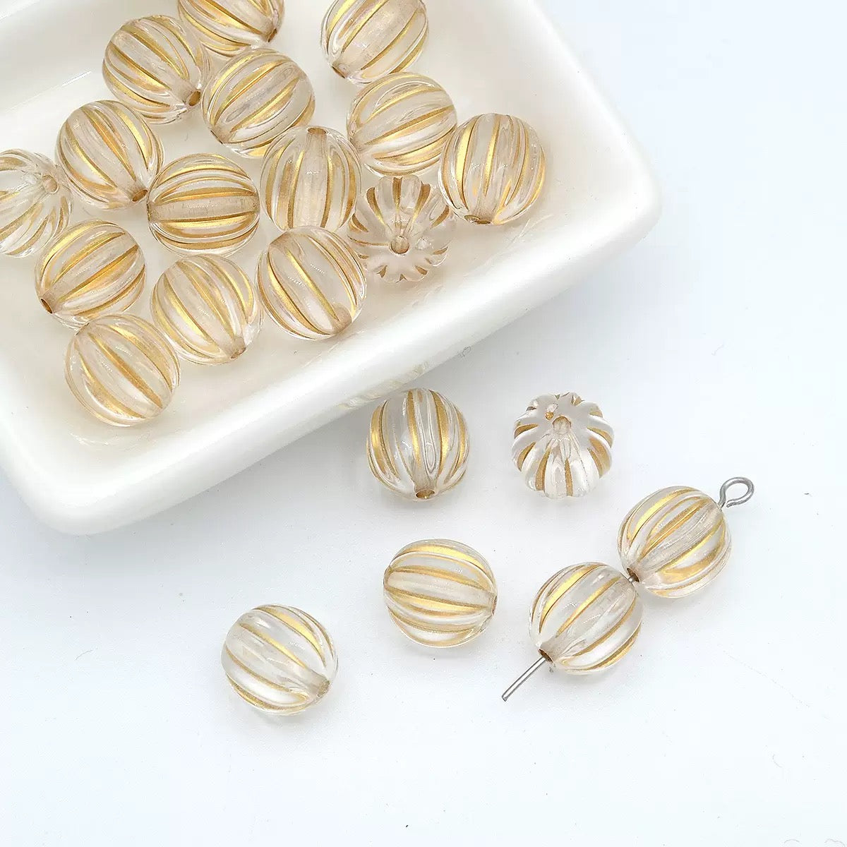 FS3119- 10mm Pumpkin beads with gold Line no fit pens Zoe's DIY Shop