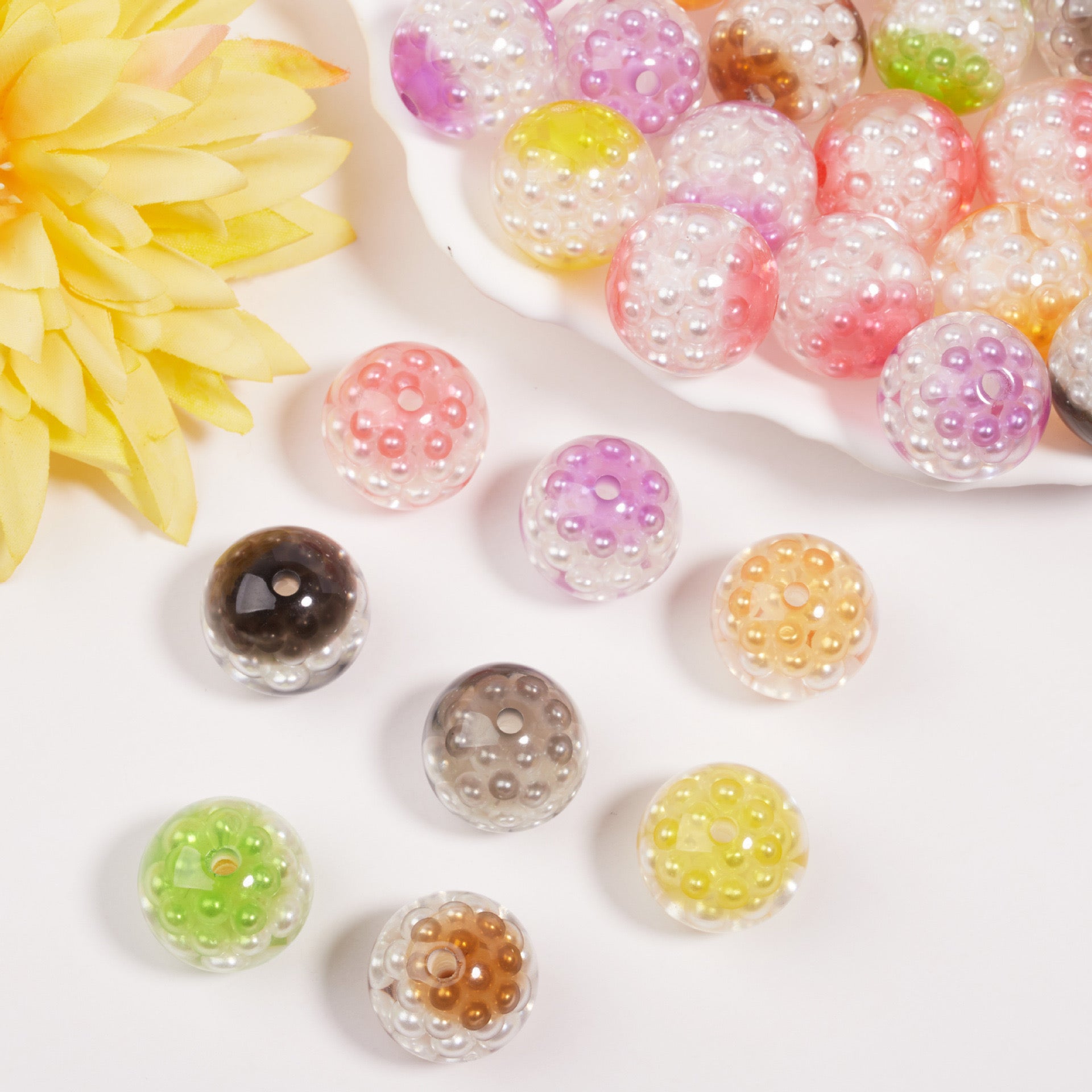 FS1943-14MM Size Random Mixed Color Pearl Resin Beads Fit For Beadable Pens