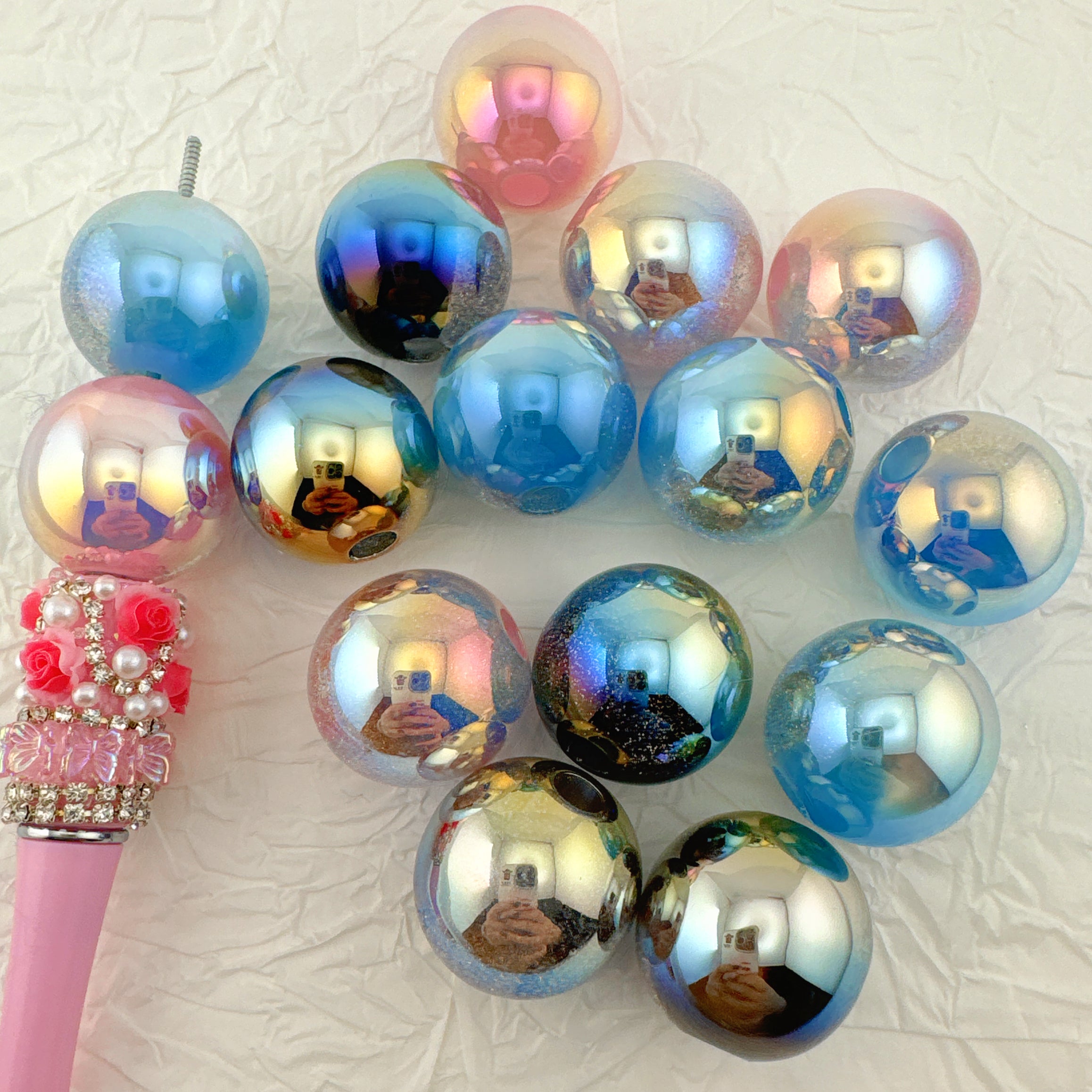 FS1965-25MM Big Hole Glitter Resin Beads Fit For Beadable Pens