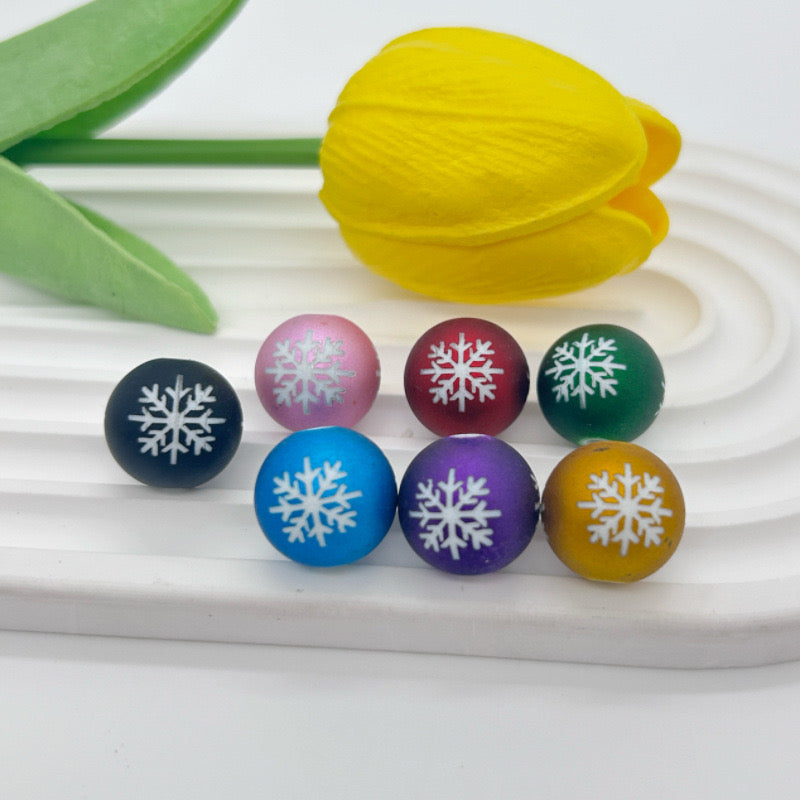 FS1254- 16MM Round Mixed Color Frosted Snowflake Printed Resin beads Fit For Beadable Pens