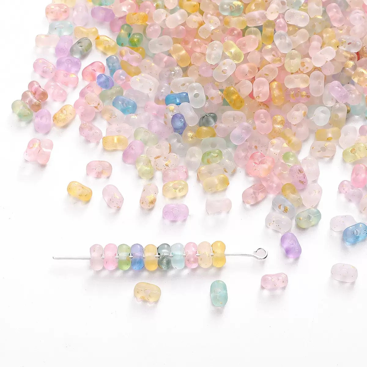 FS2416-3*6MM Clear Gold Foil Peanut Beads For Keychain Jewelry Making Zoe's DIY Shop