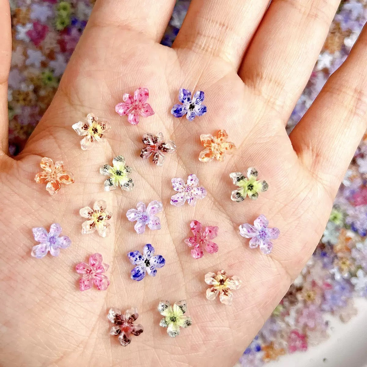 FS6517-9mm Transparent Printing Sakura Resin Nail Charms Nail Charms Floral Nail Art Charms Luminous Flower Charms for Nails Design Floral Charm Resin Flowers Manicure Decorations Blossom Petals For DIY Project Zoe's DIY Shop