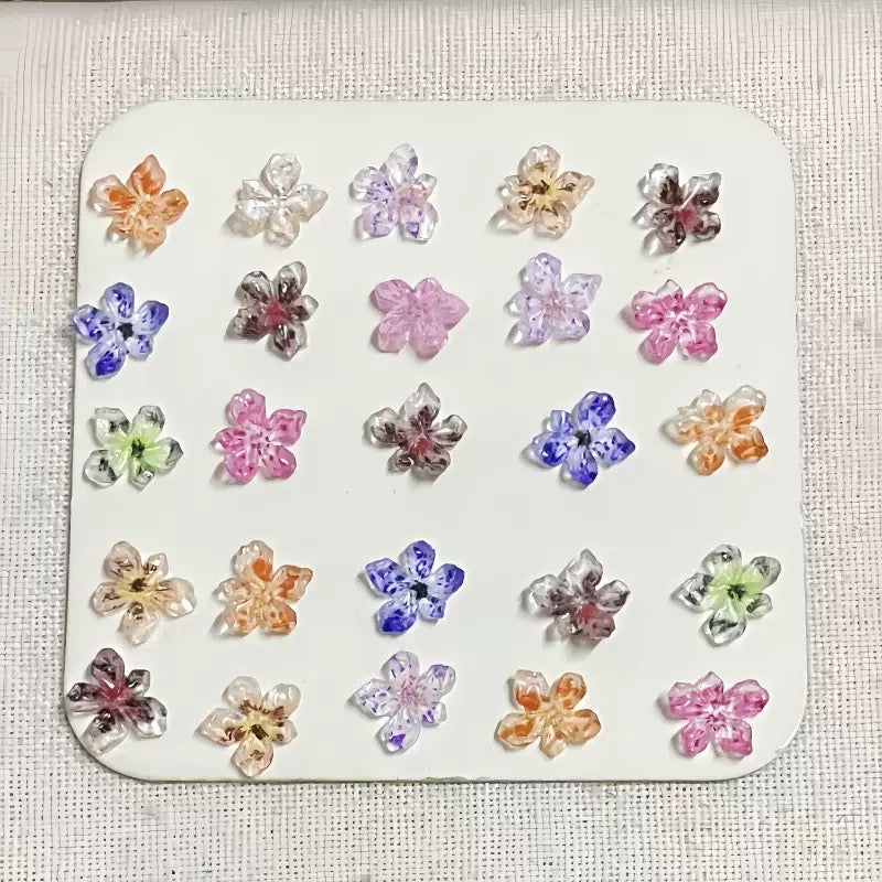 FS6517-9mm Transparent Printing Sakura Resin Nail Charms Nail Charms Floral Nail Art Charms Luminous Flower Charms for Nails Design Floral Charm Resin Flowers Manicure Decorations Blossom Petals For DIY Project Zoe's DIY Shop