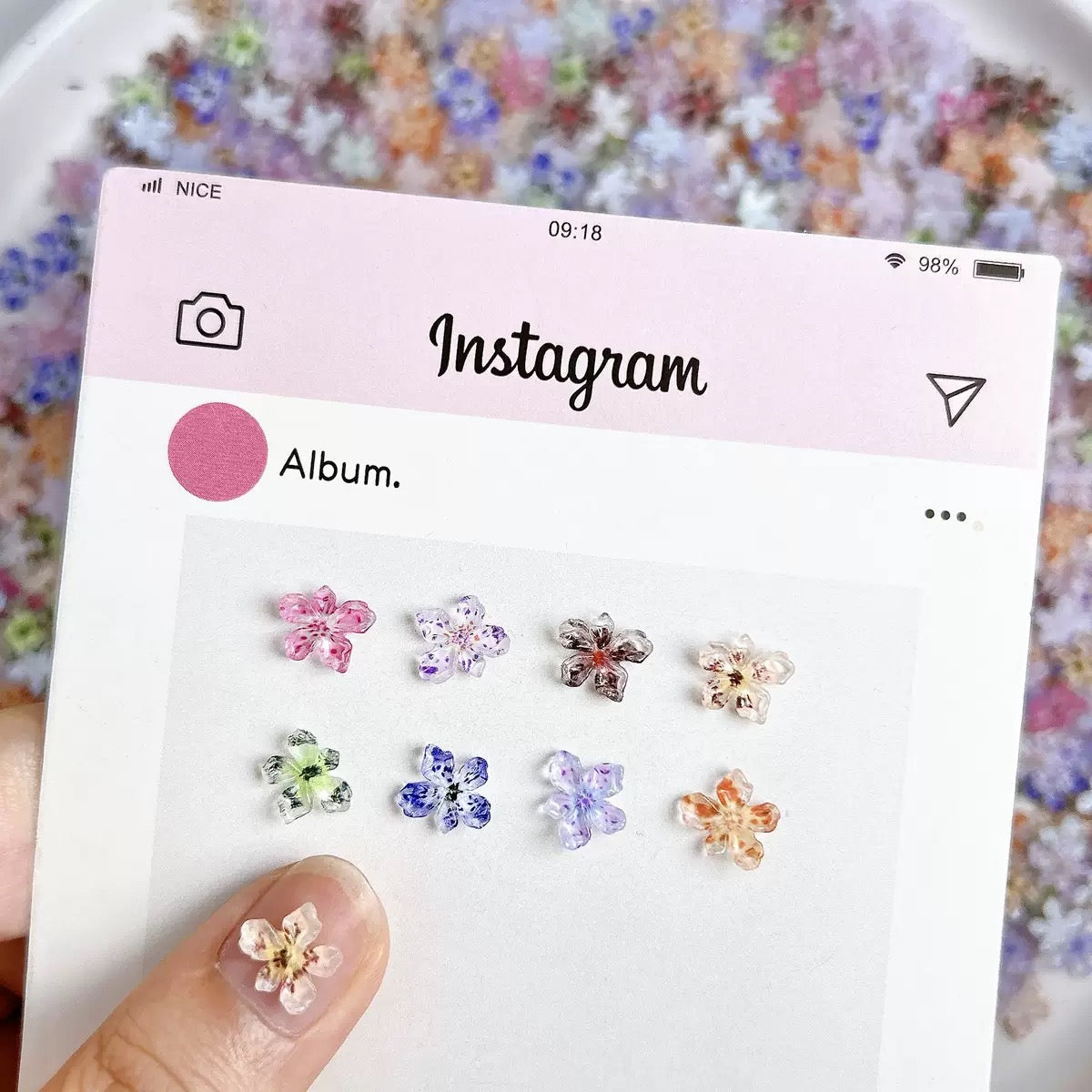 FS6517-9mm Transparent Printing Sakura Resin Nail Charms Nail Charms Floral Nail Art Charms Luminous Flower Charms for Nails Design Floral Charm Resin Flowers Manicure Decorations Blossom Petals For DIY Project Zoe's DIY Shop