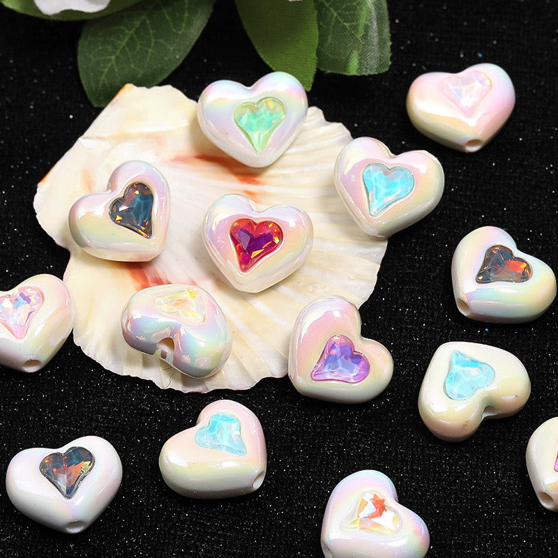 FS2531-Ramdom Mixed Color Heart Shape Acrylic Beads Fit For Beadable Pens