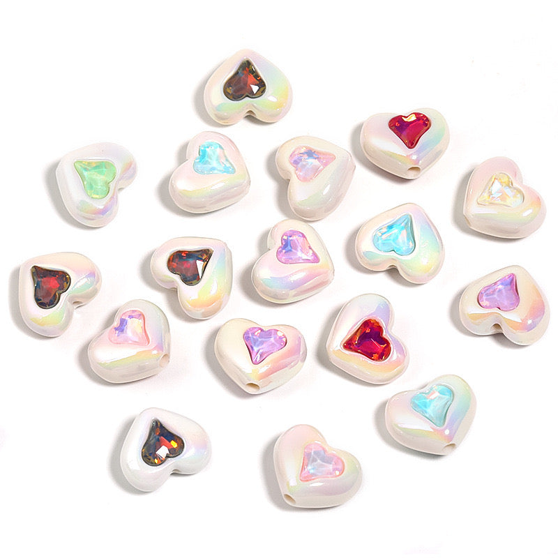 FS2531-Ramdom Mixed Color Heart Shape Acrylic Beads Fit For Beadable Pens