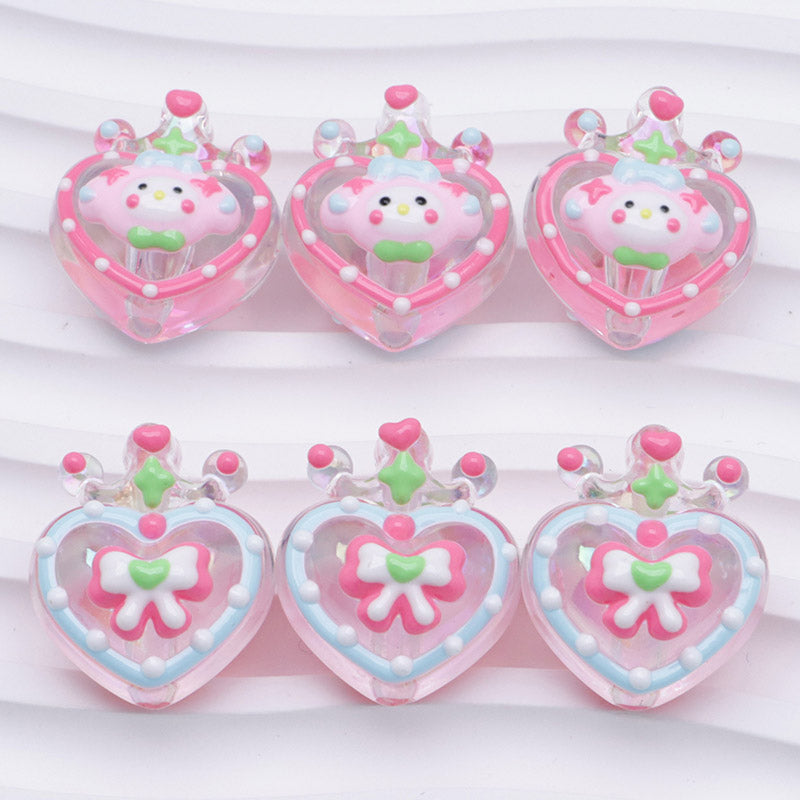 FS3653- Clear Mymeldy Heart Crown Hand Painted Beads