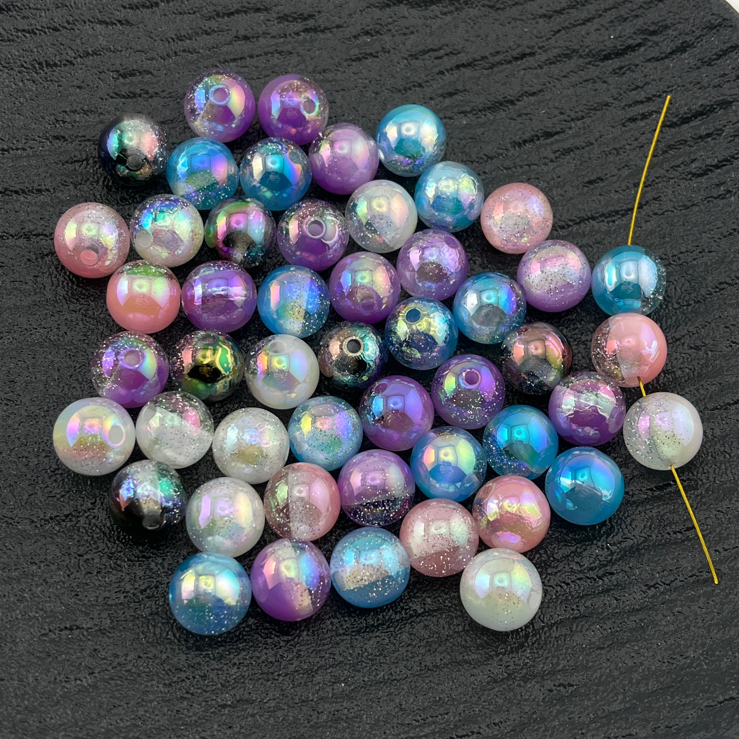 FS0082-Random Mixed Color 10MM UV Gradient Color Glitter Resin Beads Fit For Beadable Pens