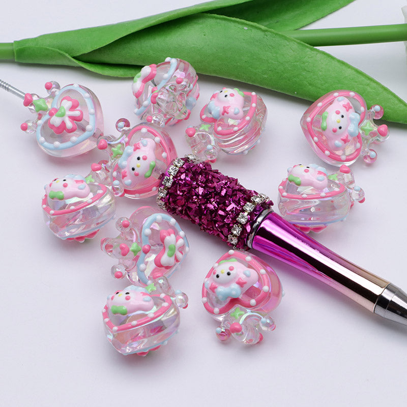 FS3653- Clear Mymeldy Heart Crown Hand Painted Beads