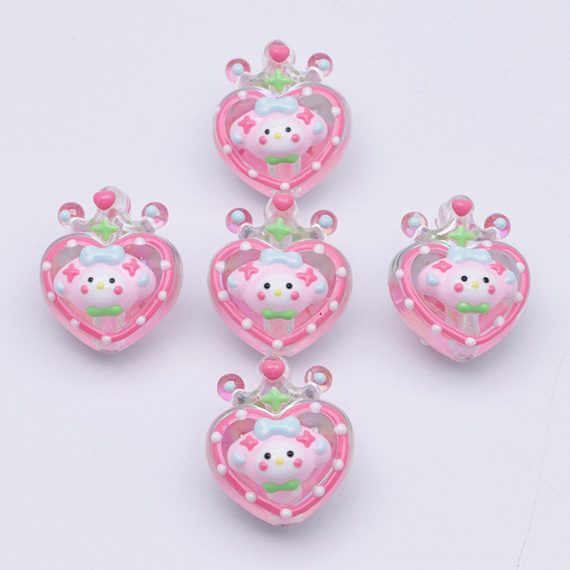 FS3653- Clear Mymeldy Heart Crown Hand Painted Beads