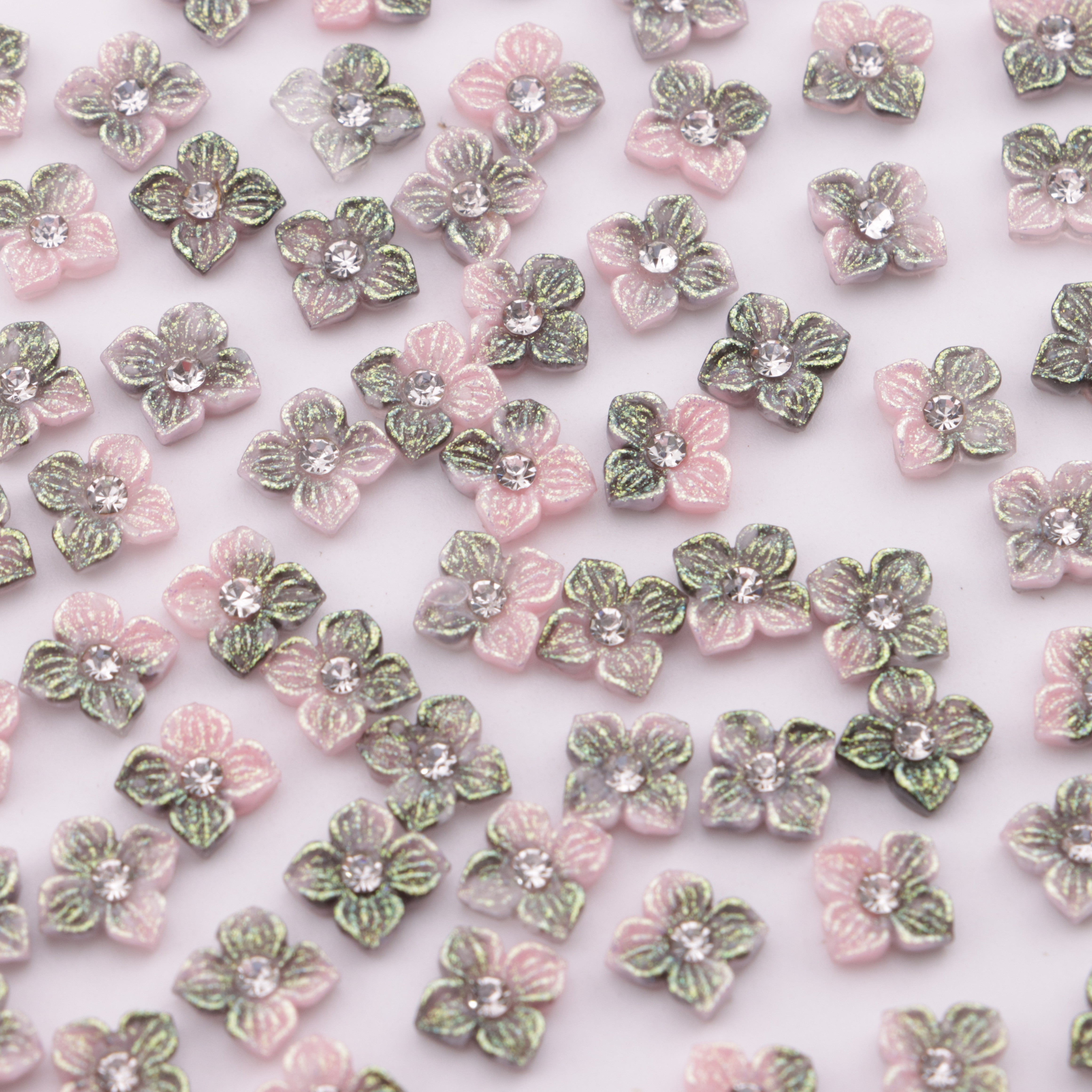 FS5752- Approximately 6mm Diamond-Embedded Soft Flower Nail Stickers
