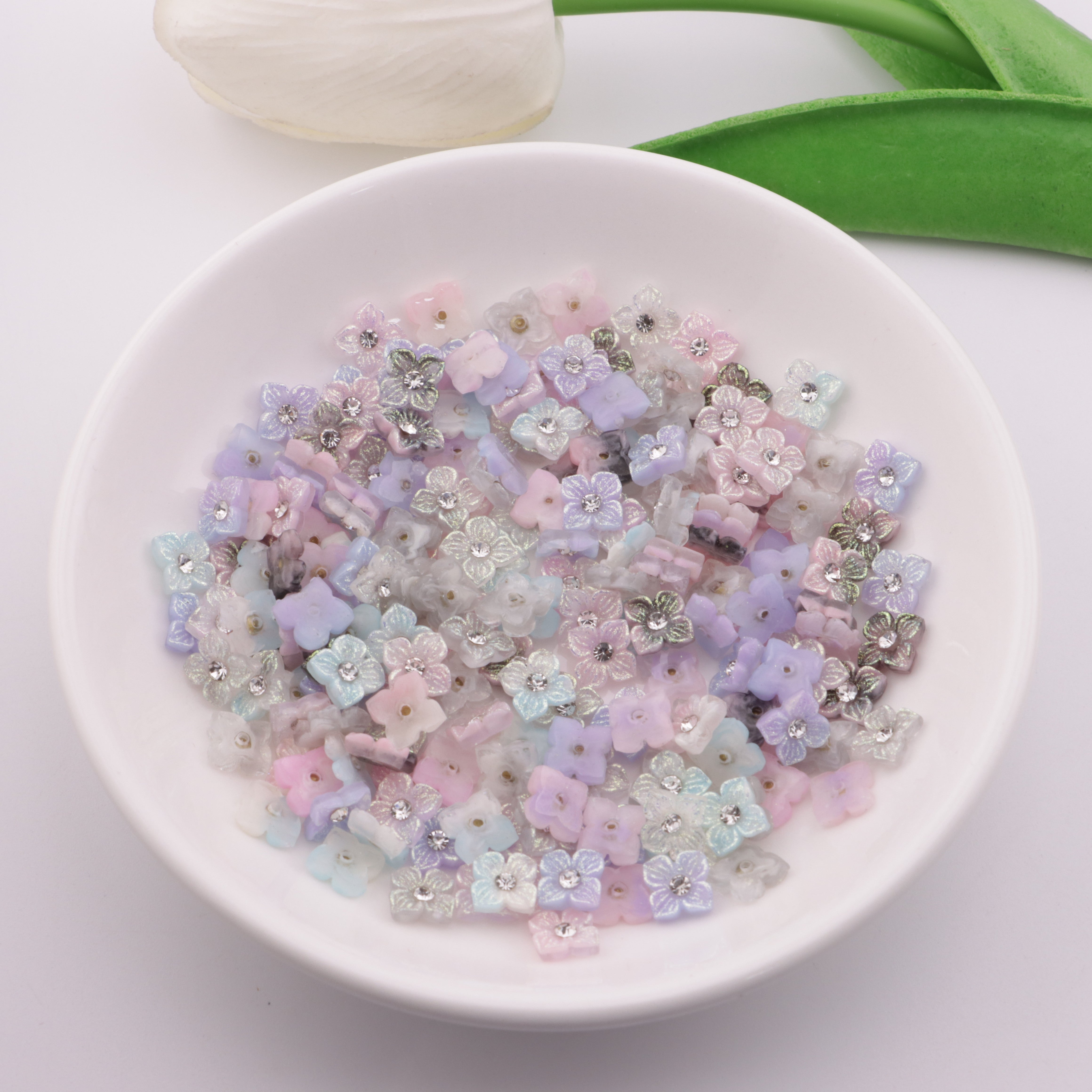 FS5752- Approximately 6mm Diamond-Embedded Soft Flower Nail Stickers