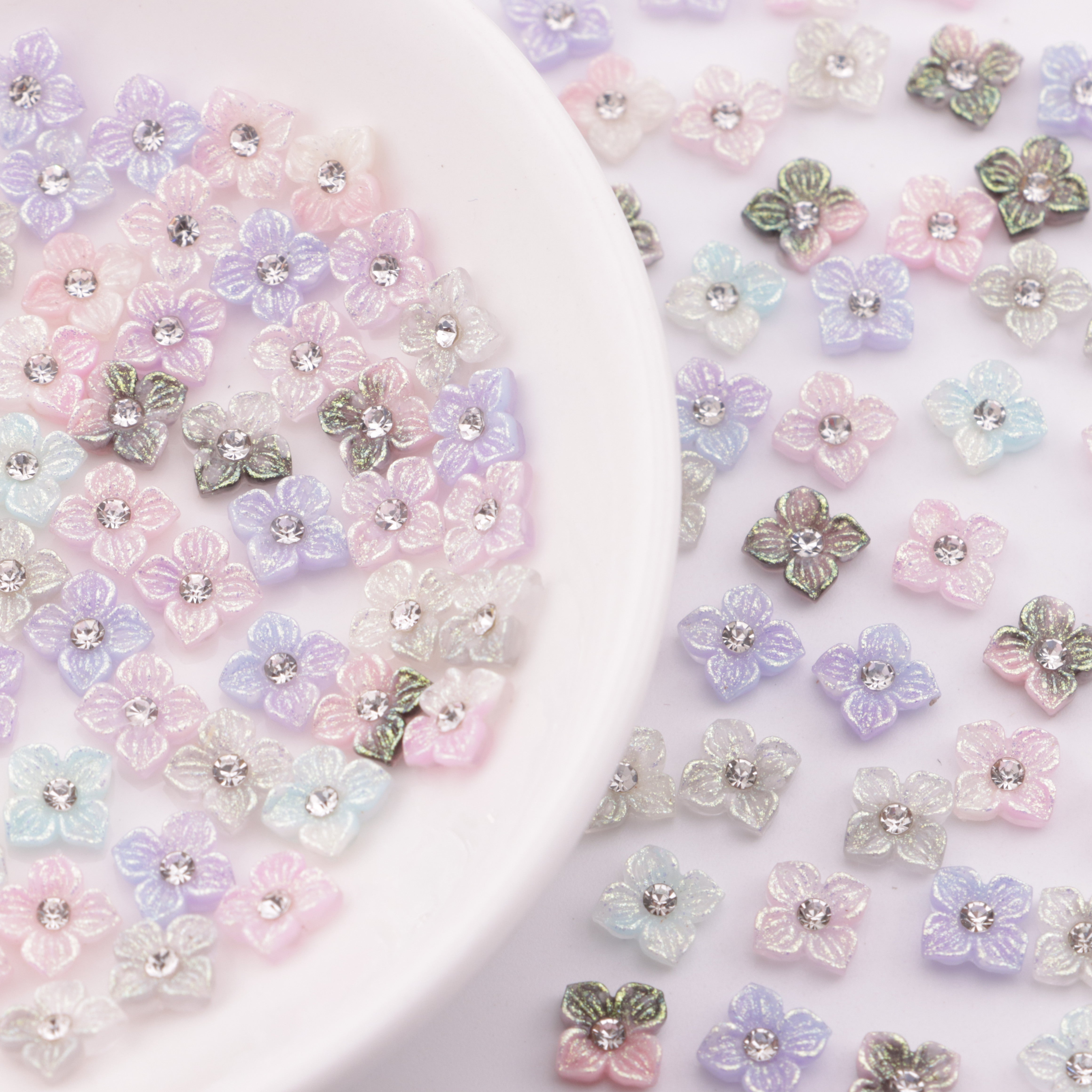 FS5752- Approximately 6mm Diamond-Embedded Soft Flower Nail Stickers