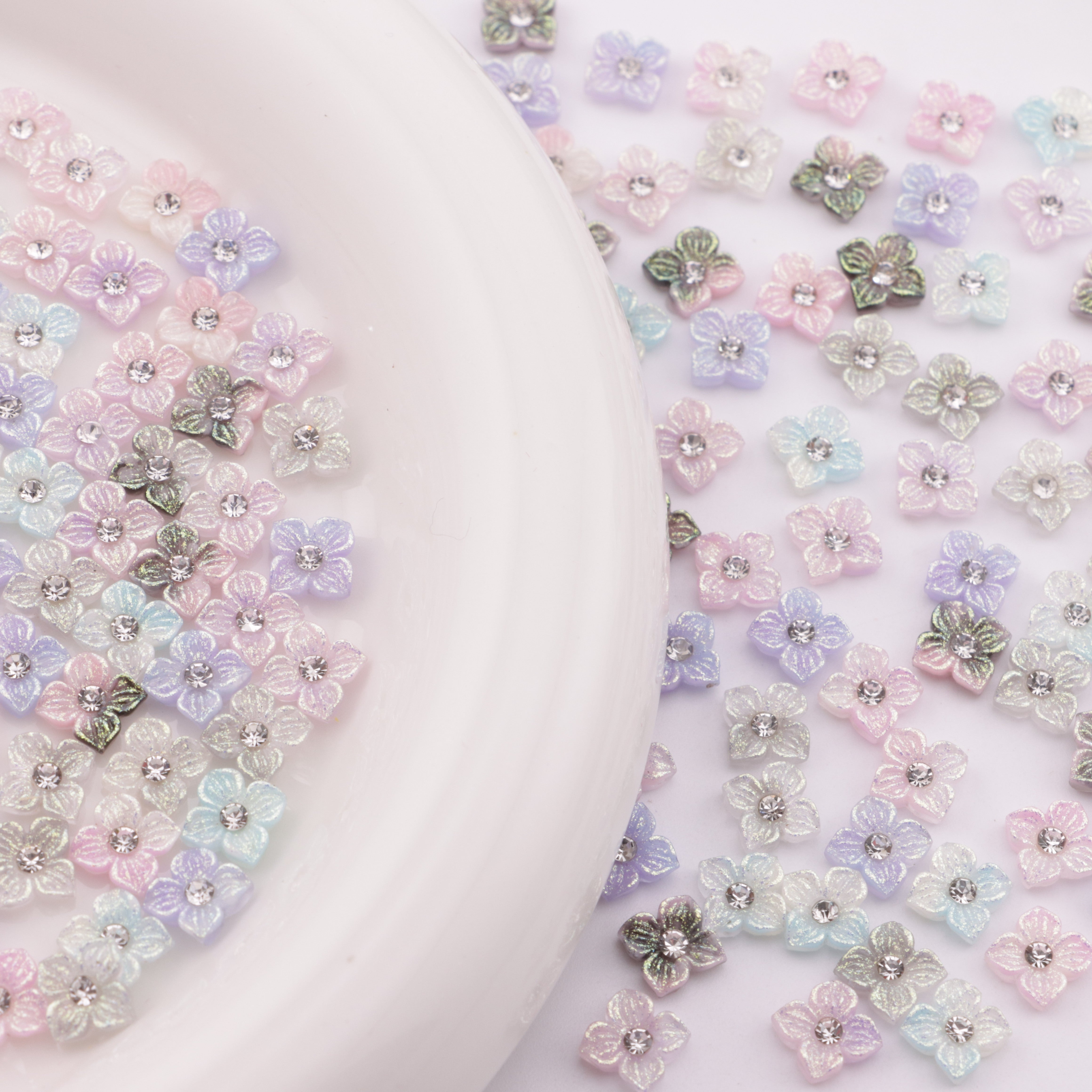 FS5752- Approximately 6mm Diamond-Embedded Soft Flower Nail Stickers
