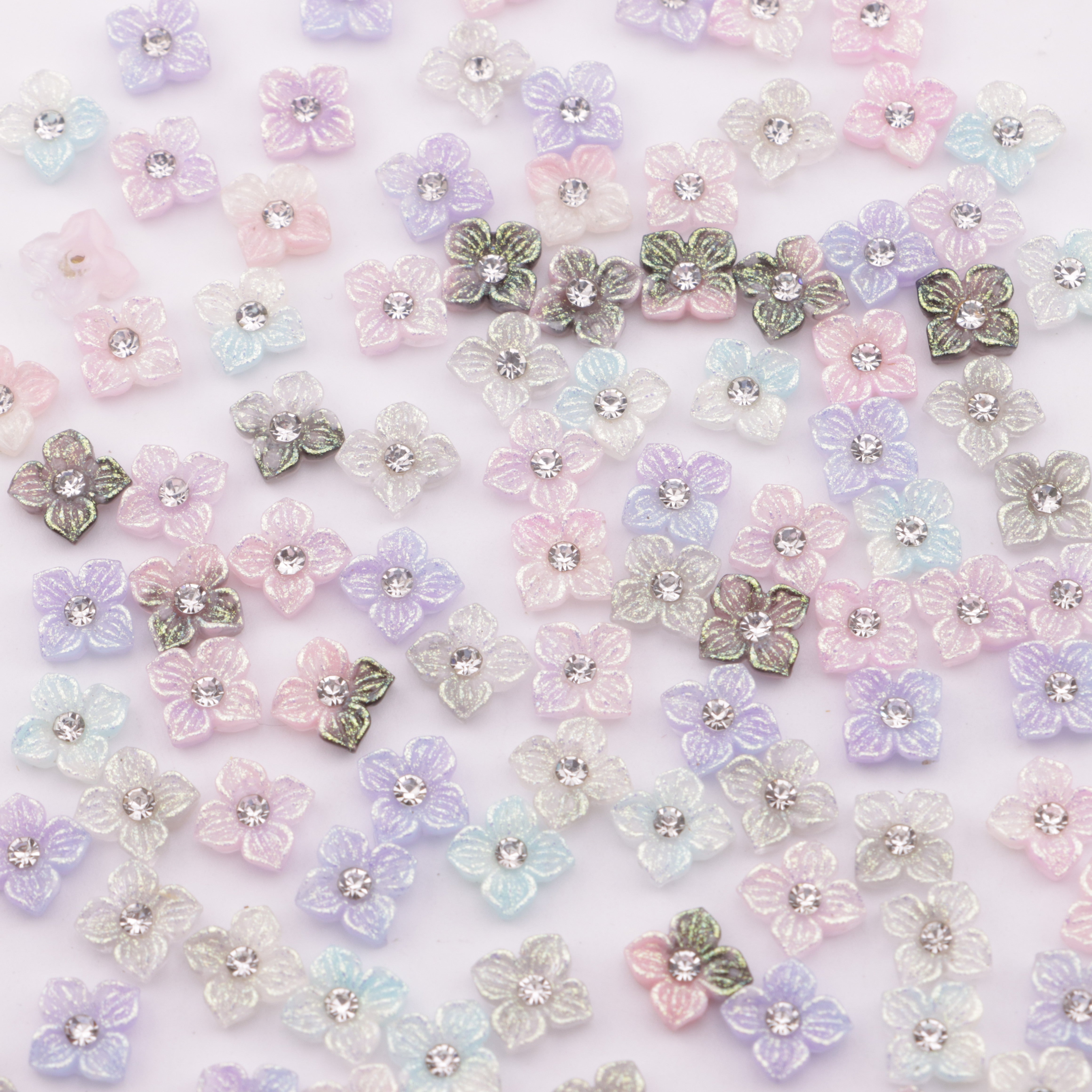 FS5752- Approximately 6mm Diamond-Embedded Soft Flower Nail Stickers