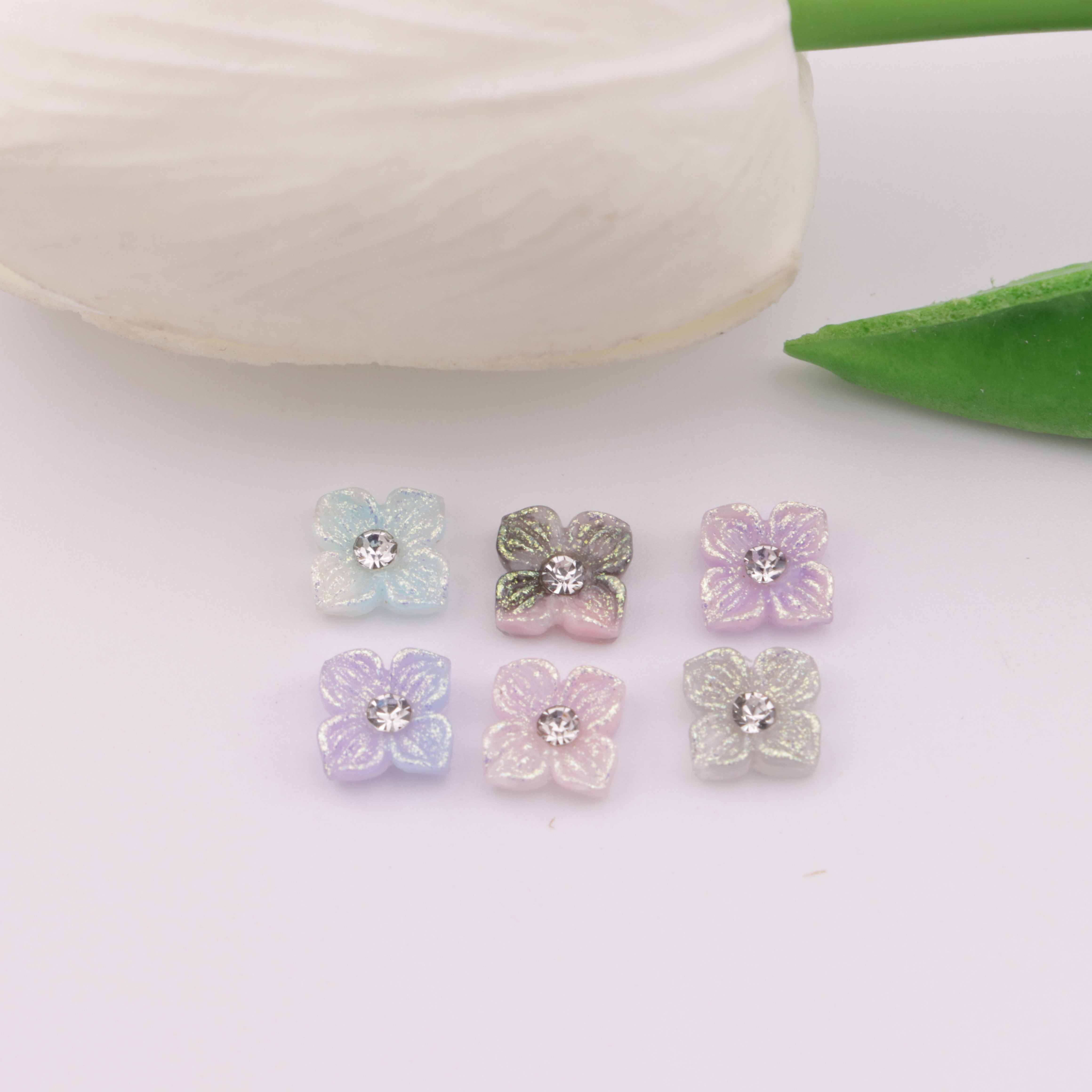 FS5752- Approximately 6mm Diamond-Embedded Soft Flower Nail Stickers