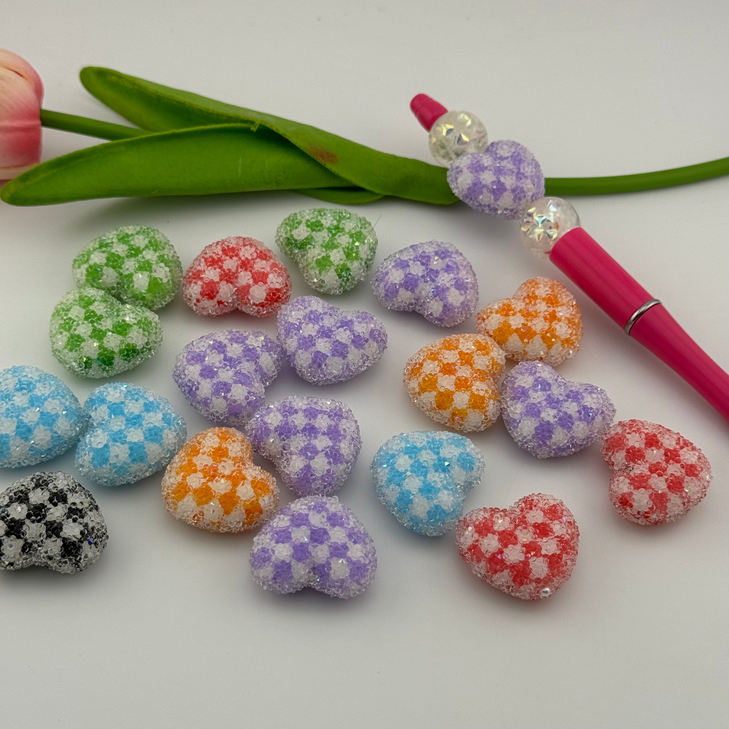 Mixed Color Love Grid Granulated Sugar Resin Beads Fit For Beadable Pens