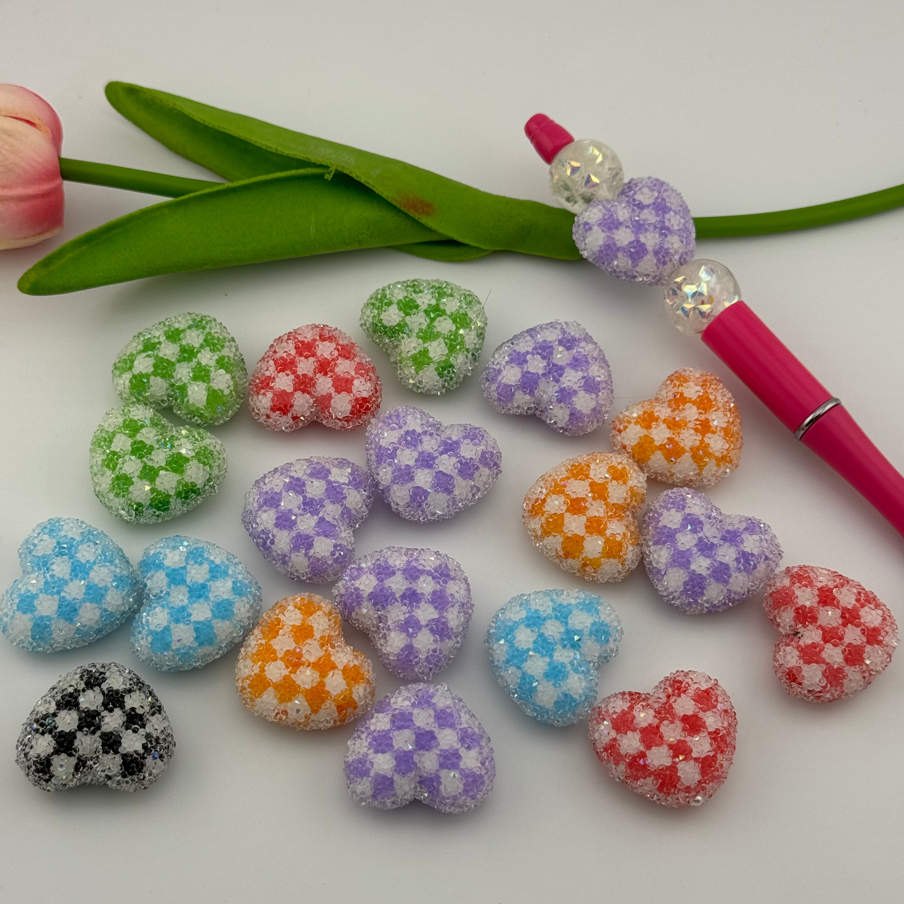 Mixed Color Love Grid Granulated Sugar Resin Beads Fit For Beadable Pens