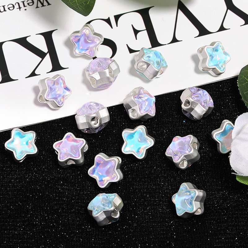 12MM Mixed Color Mermaid Aurora Five-pointed Star Alloy Spacer