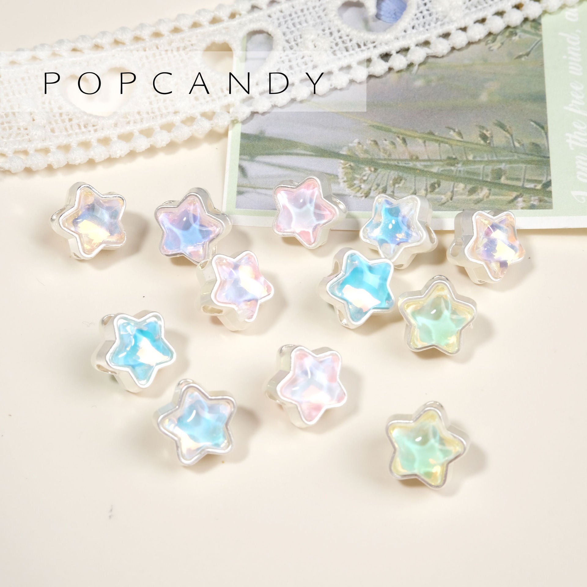 12MM Mixed Color Mermaid Aurora Five-pointed Star Alloy Spacer