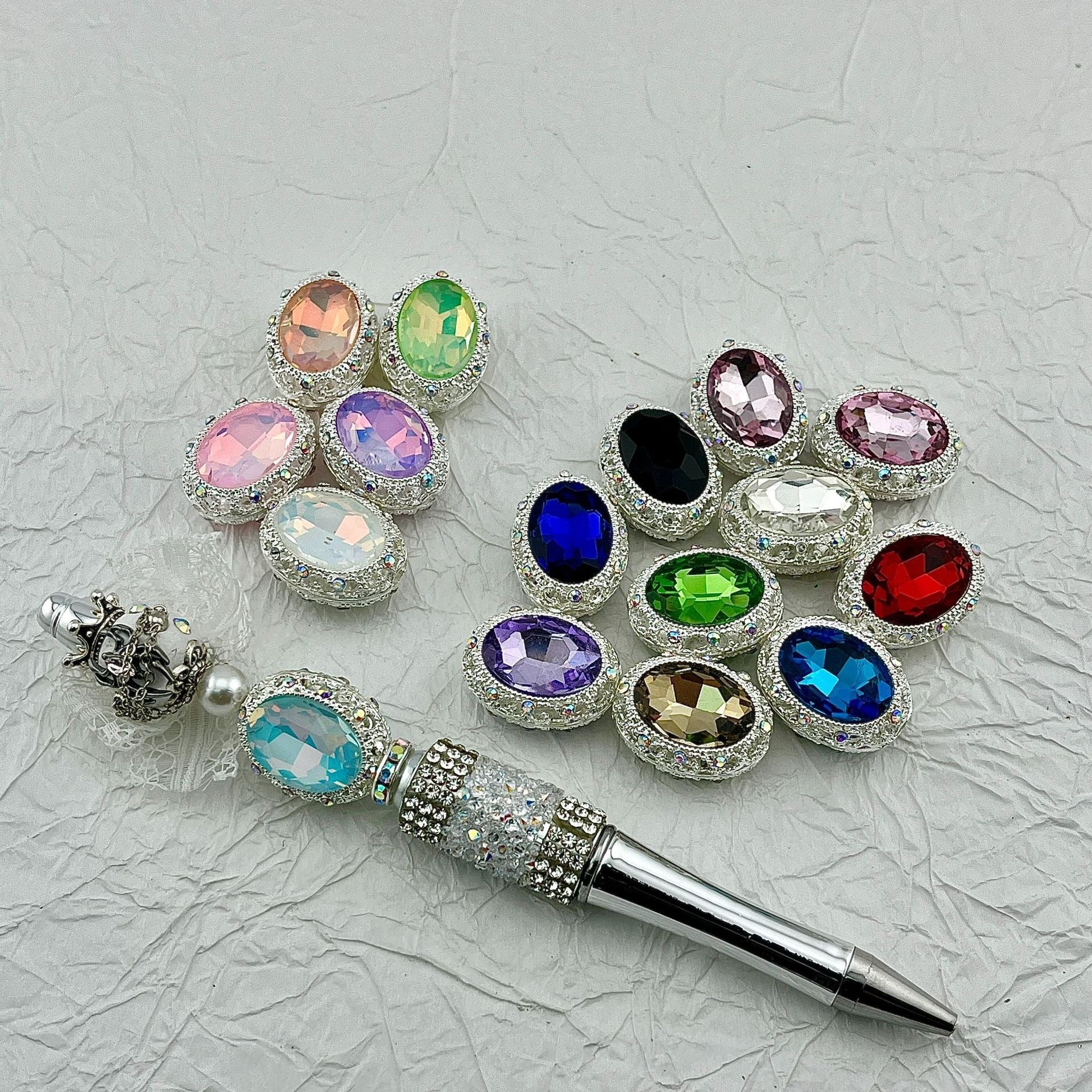 19MM Mixed Color Oval Diamond Alloy Beads Fit For Beadable Pens