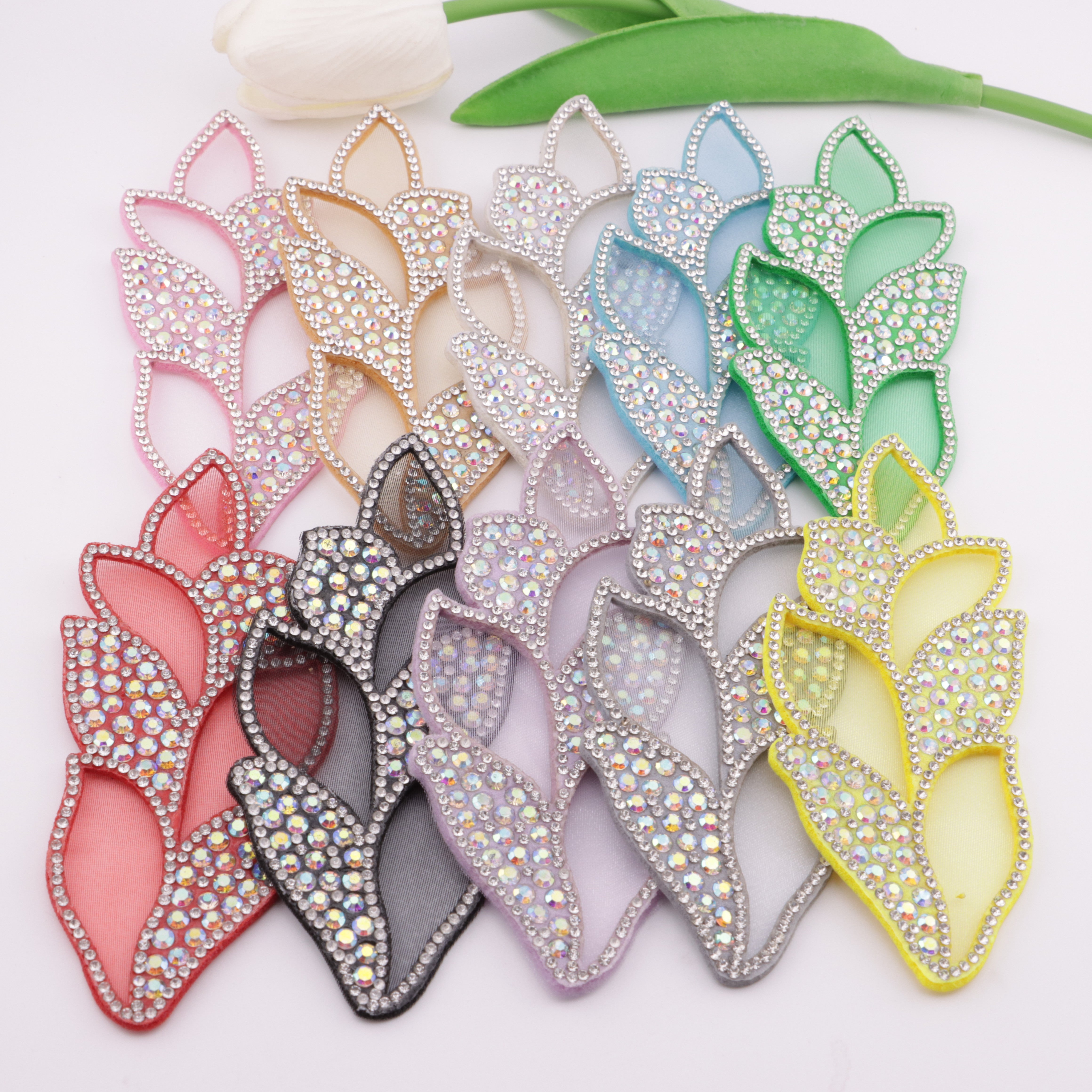 FS5697- DIY Hair Accessory Parts of Non-Woven Fabric Patches with Leaf-Shaped Rhinestones