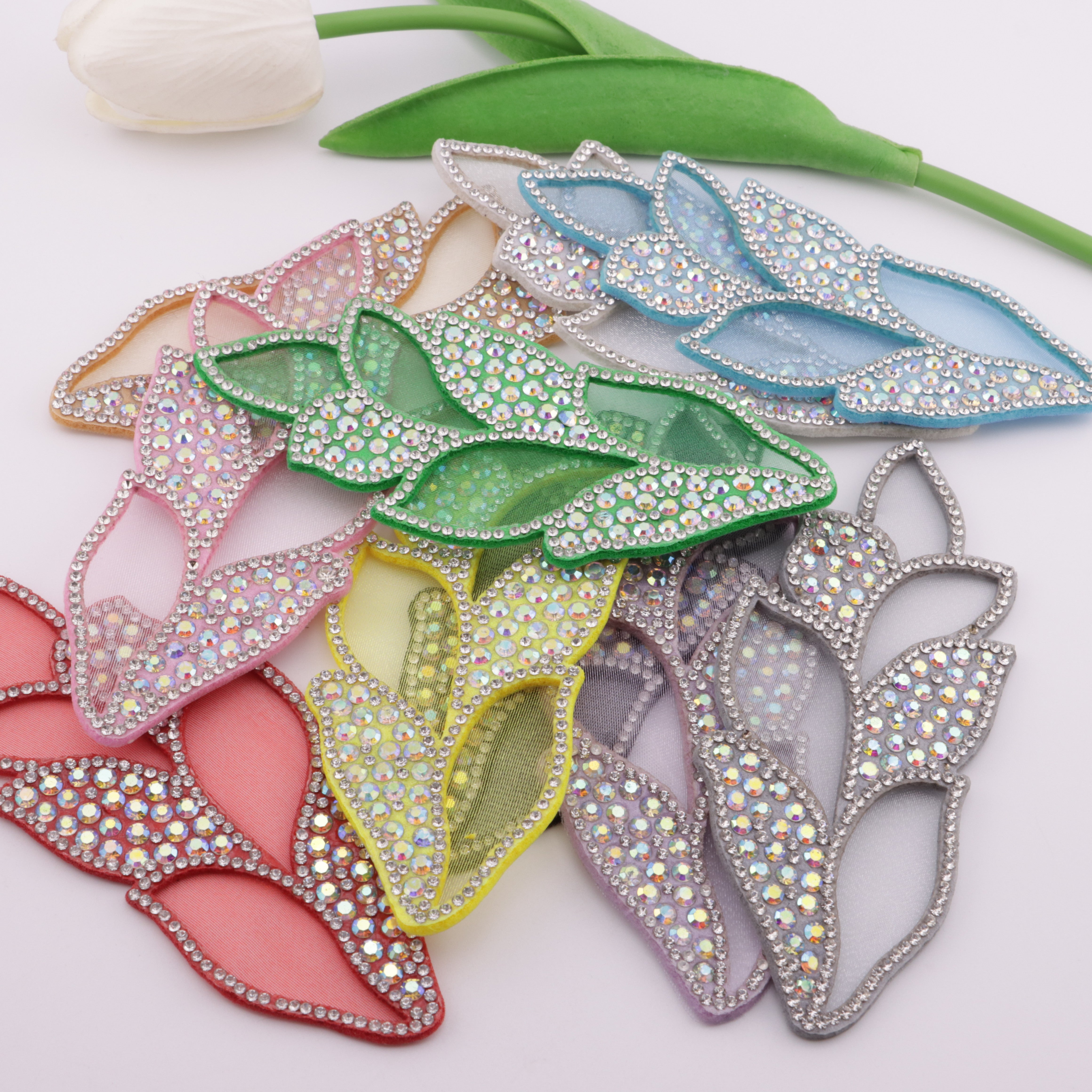 FS5697- DIY Hair Accessory Parts of Non-Woven Fabric Patches with Leaf-Shaped Rhinestones