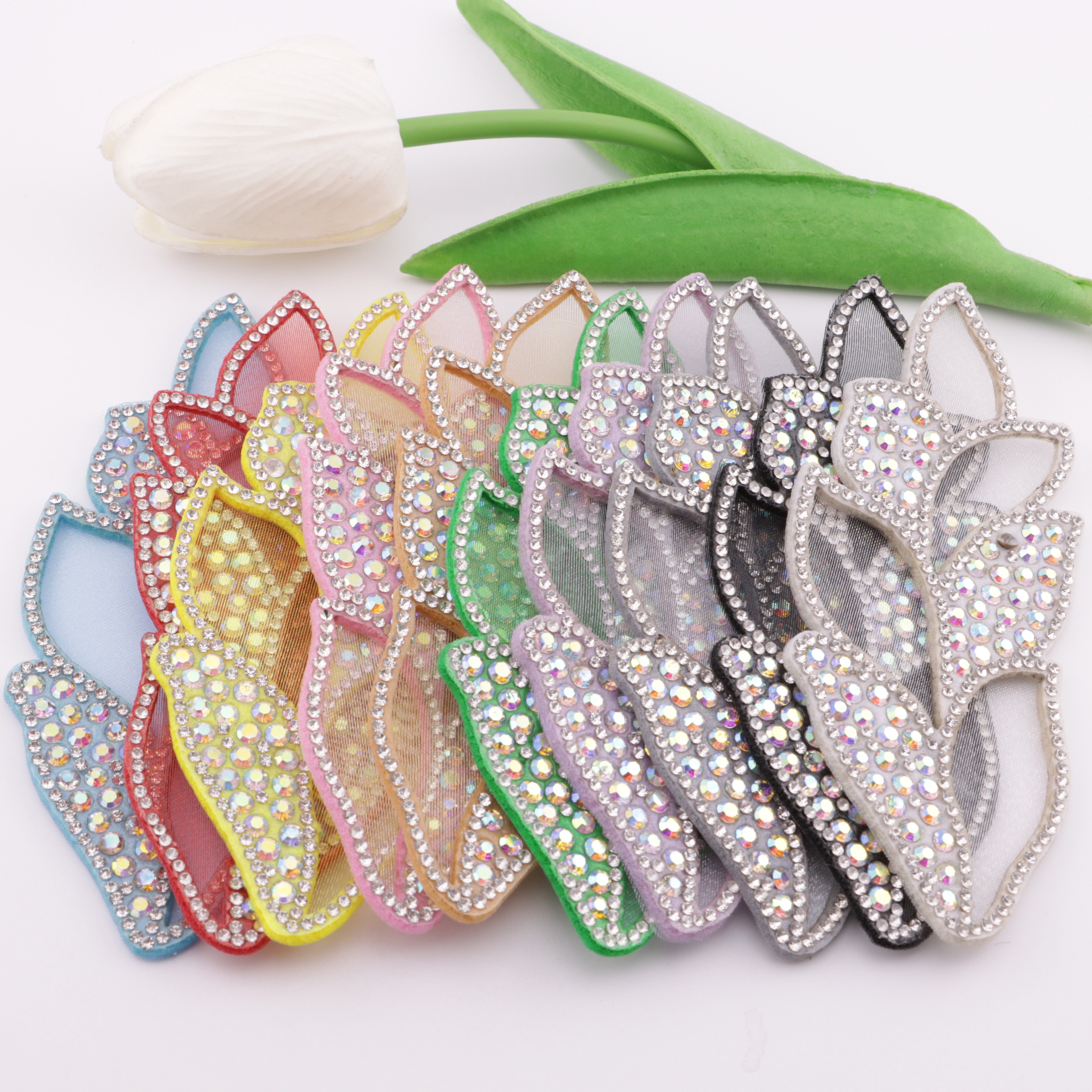 FS5697- DIY Hair Accessory Parts of Non-Woven Fabric Patches with Leaf-Shaped Rhinestones