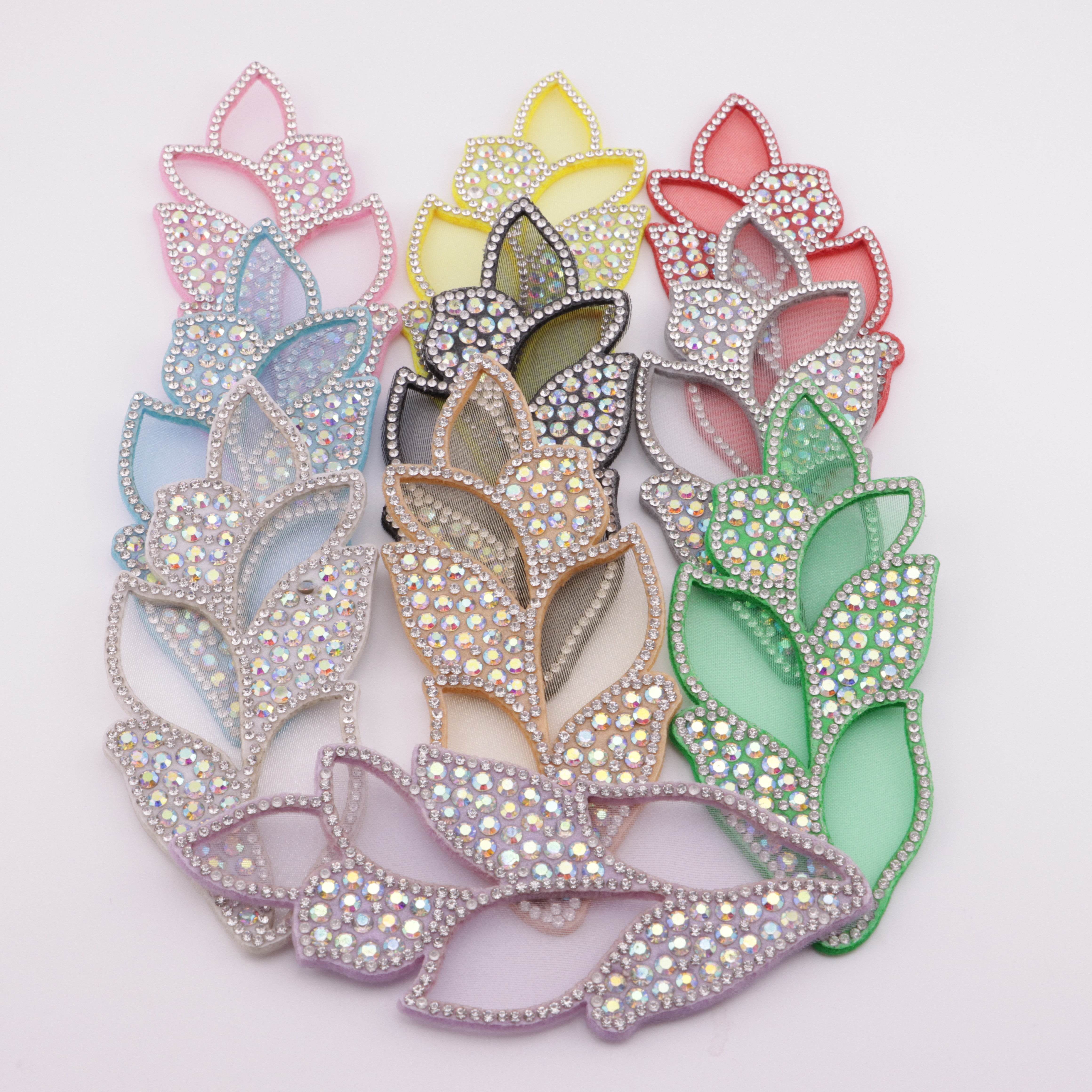 FS5697- DIY Hair Accessory Parts of Non-Woven Fabric Patches with Leaf-Shaped Rhinestones