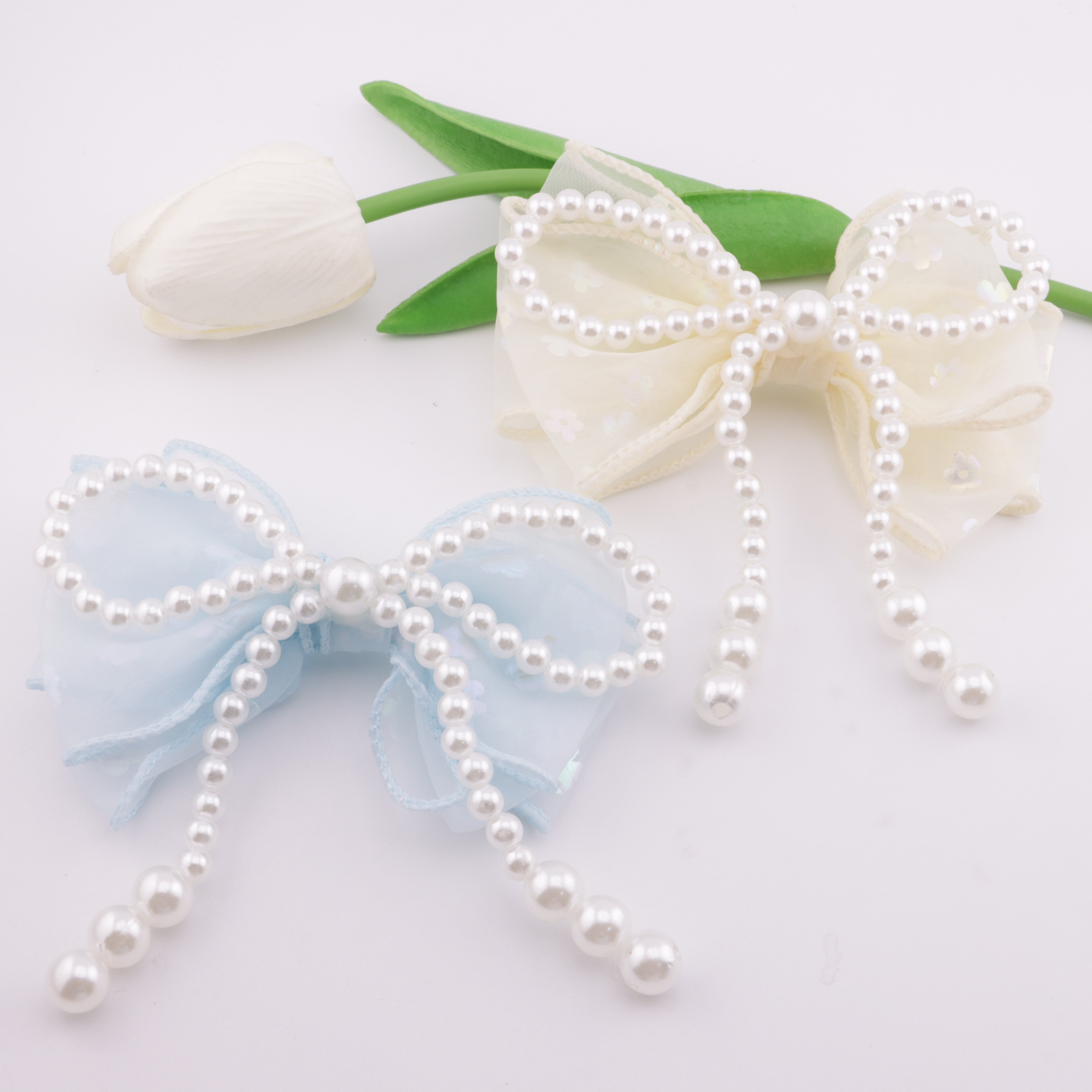 FS5676- 110mm Large Pearl Fabric Bowknot