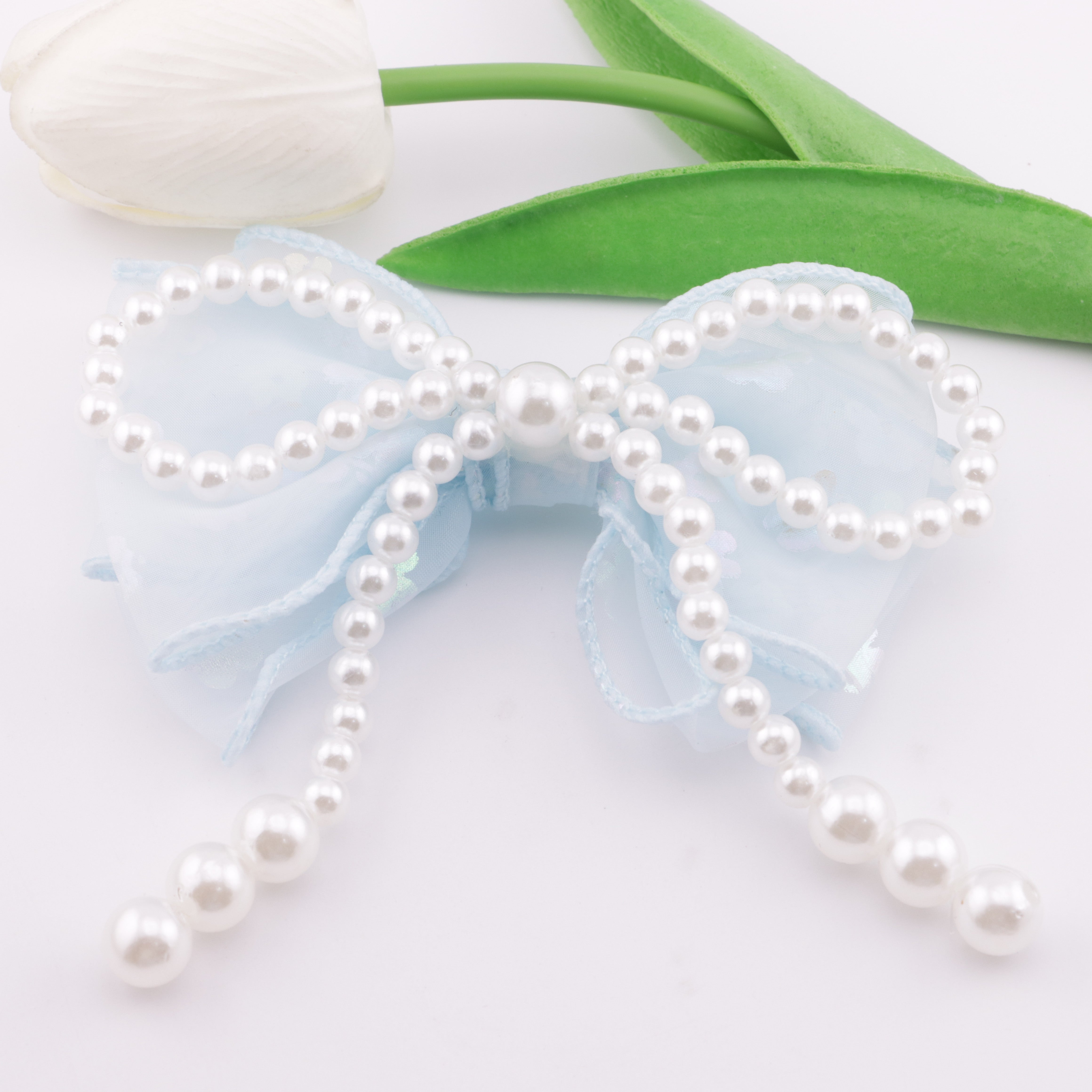 FS5676- 110mm Large Pearl Fabric Bowknot