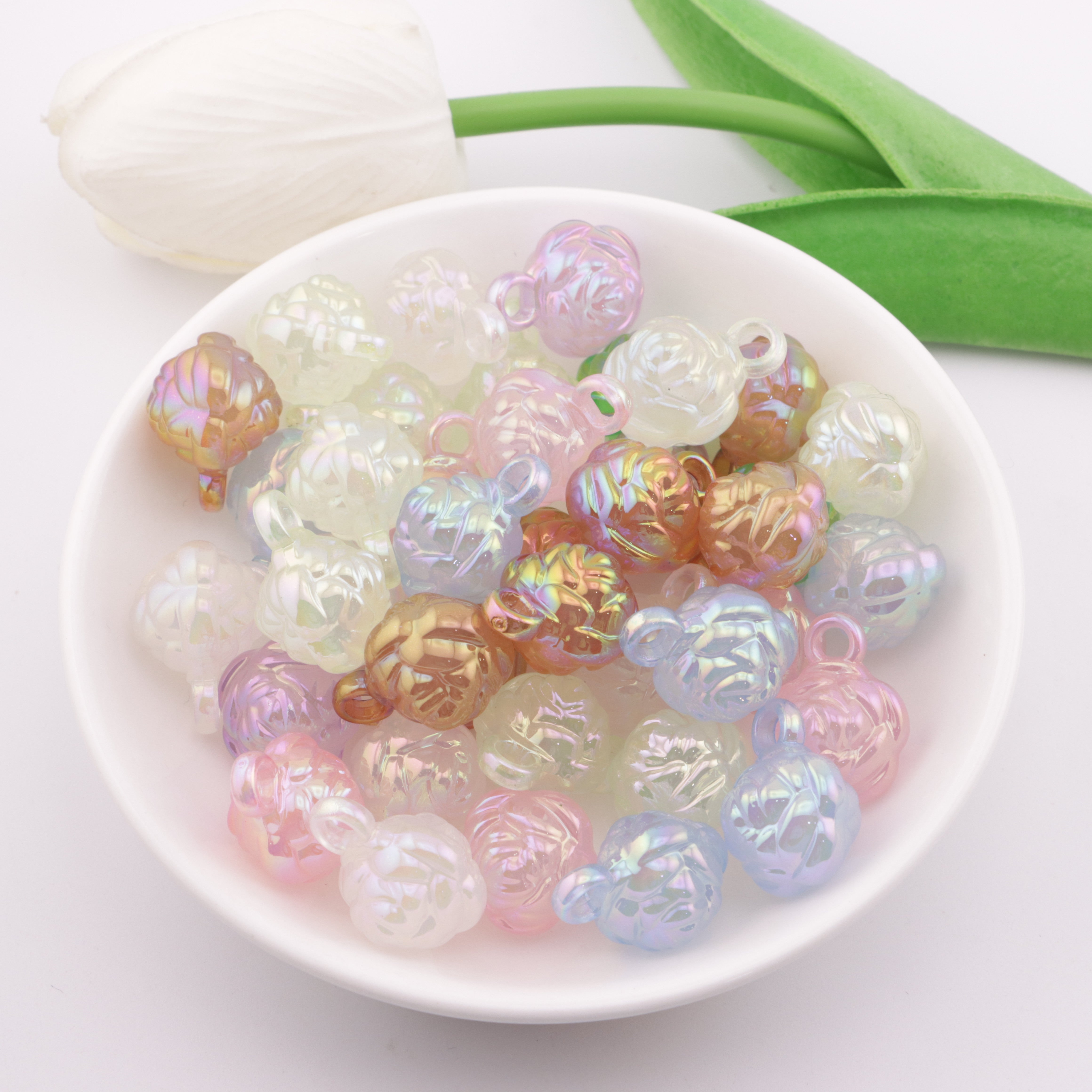 FS3621- UV Rose Beads Charms Double-Sided Rose Car Hanging Beads