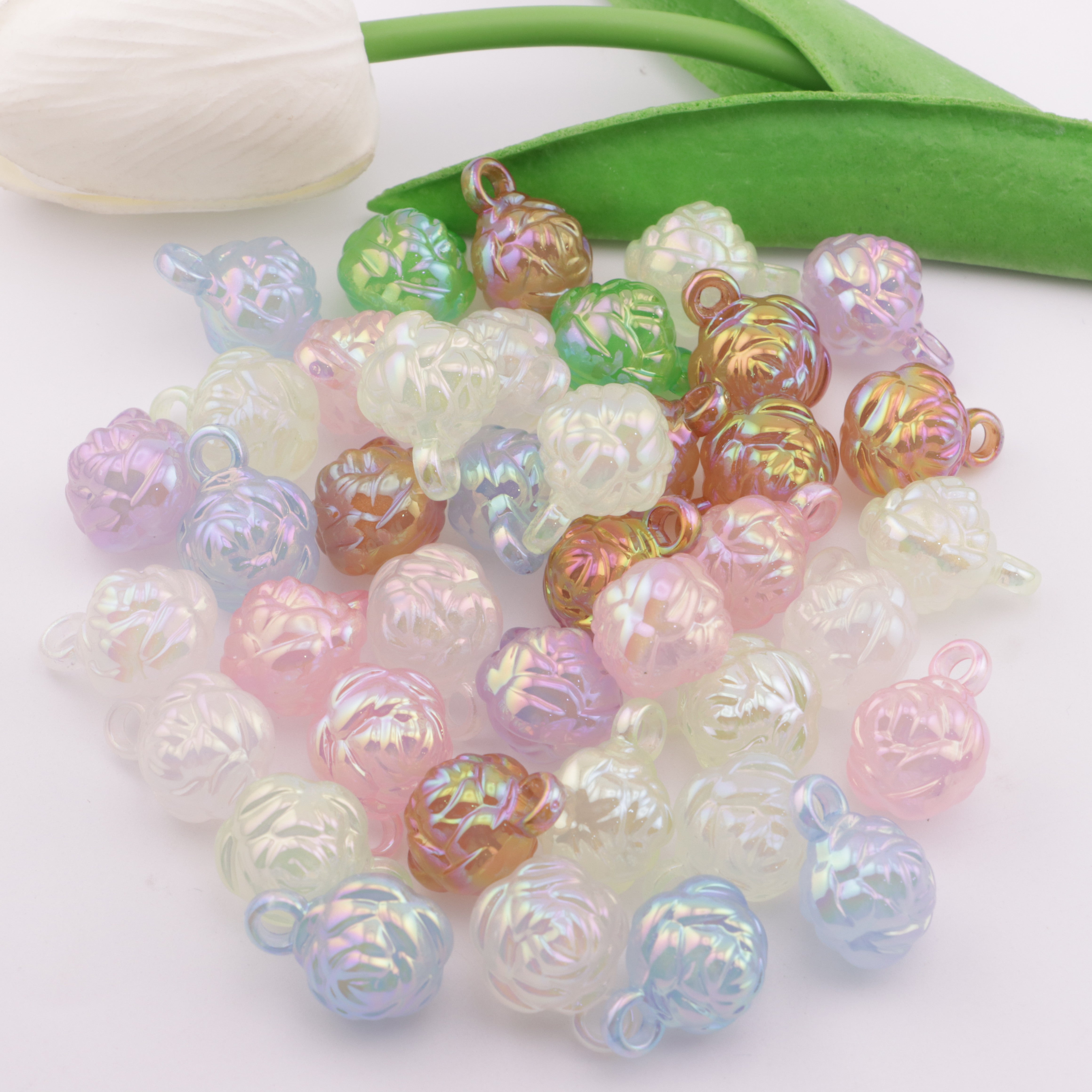 FS3621- UV Rose Beads Charms Double-Sided Rose Car Hanging Beads