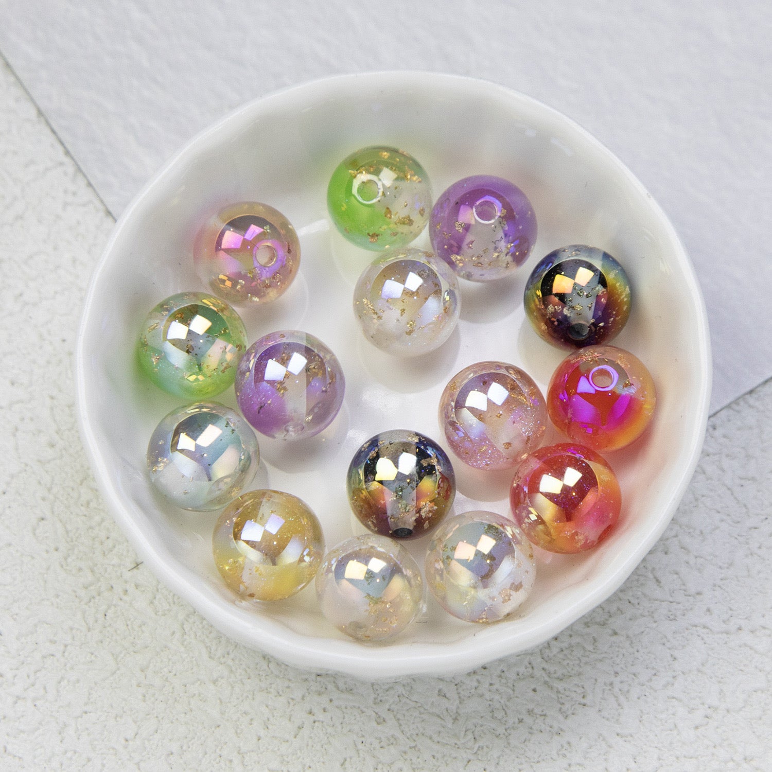 16MM Mixed Color Gold Foil Fine Glitter Resin Beads Fit For Beadable Pens