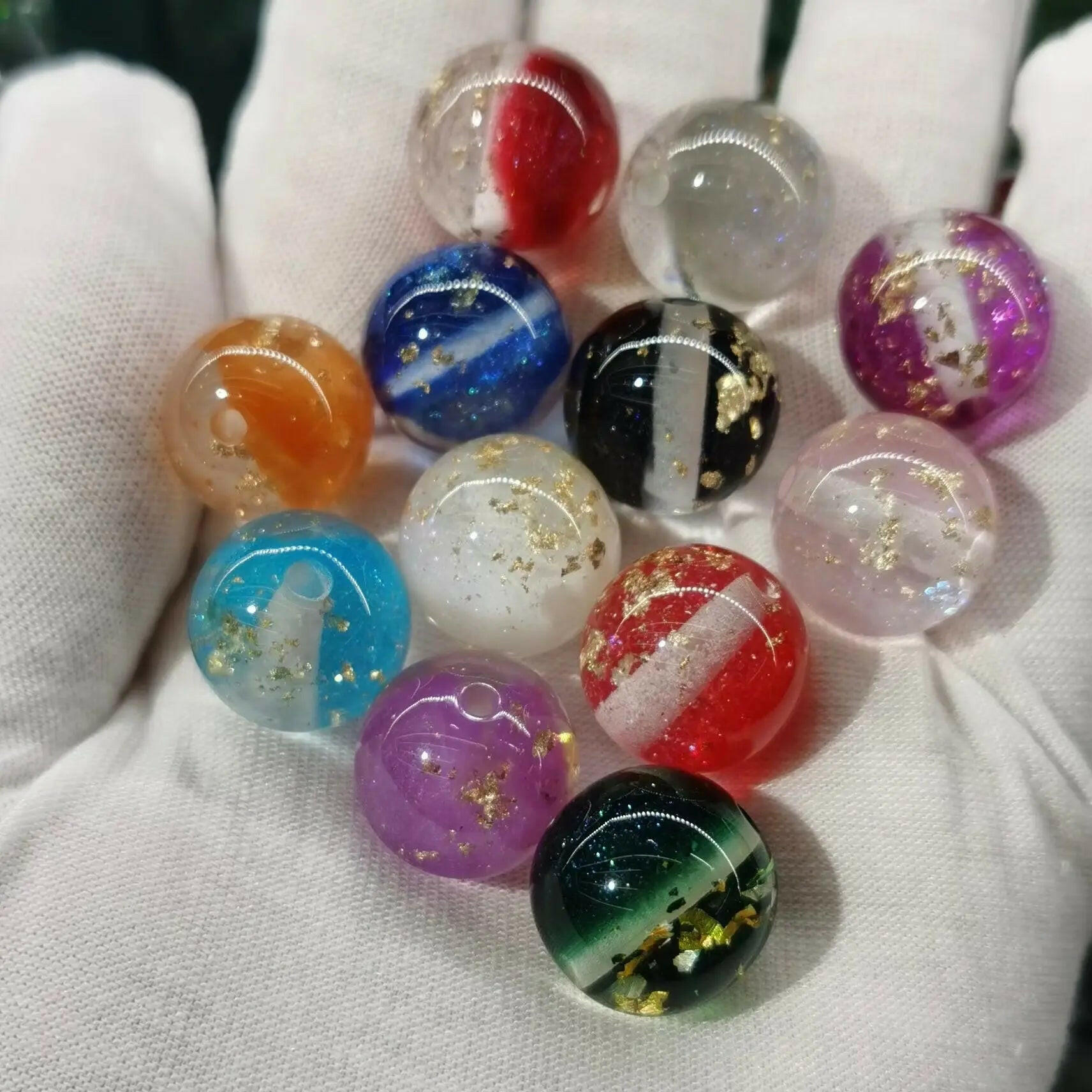 FS0909- 16MM Mixed Color Gold Foil Fine Glitter Resin Beads Fit For Beadable Pens Zoe's DIY Shop