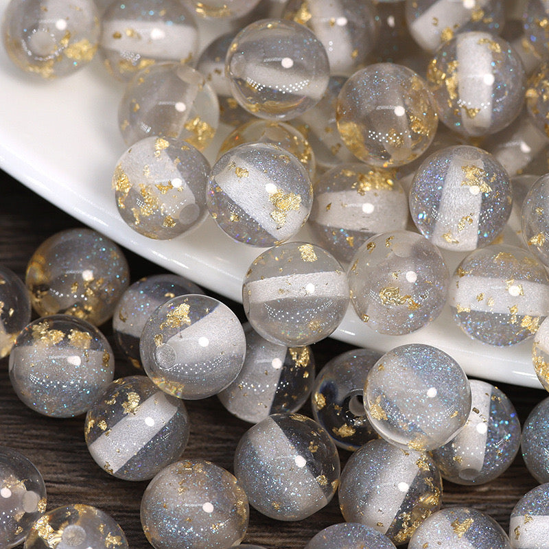 16MM Mixed Color Gold Foil Fine Glitter Resin Beads Fit For Beadable Pens