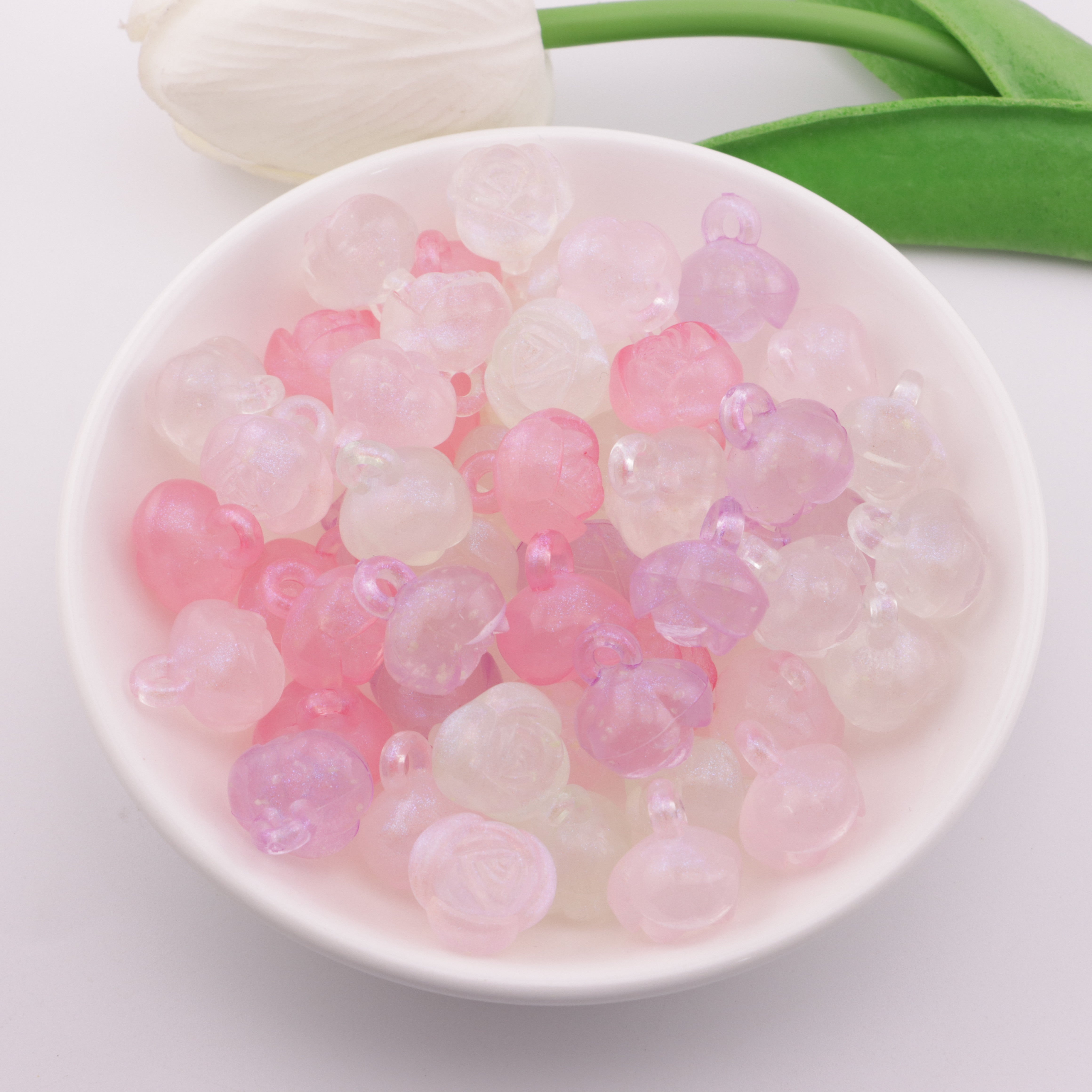 FS4106- 14mm Glowing Rose Beads Charms, Glowing And Sparkling Rose Car Hanging Pendant Beads