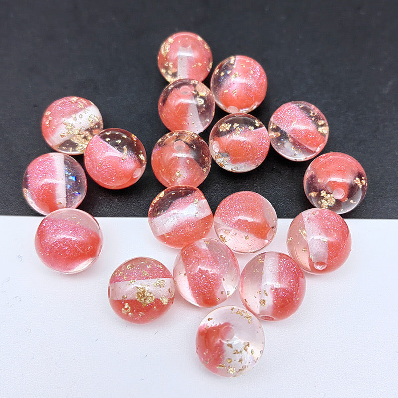 16MM Mixed Color Gold Foil Fine Glitter Resin Beads Fit For Beadable Pens