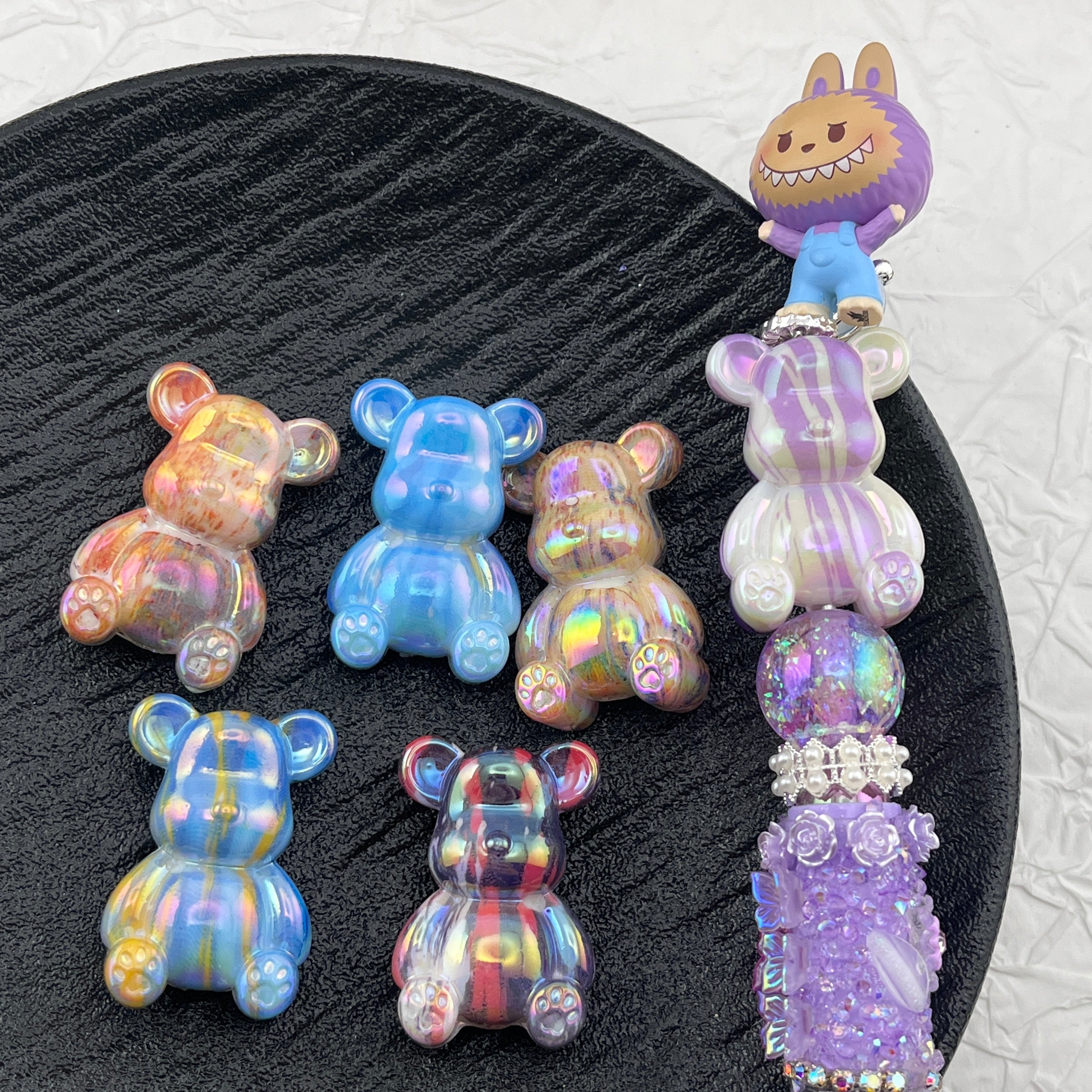 FS2853- 10 Pieces 37MM Colorful UV Bear Beads Fit for Pens Mixed Color