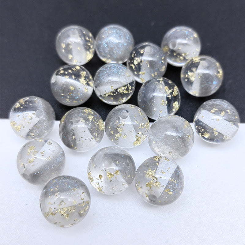 16MM Mixed Color Gold Foil Fine Glitter Resin Beads Fit For Beadable Pens