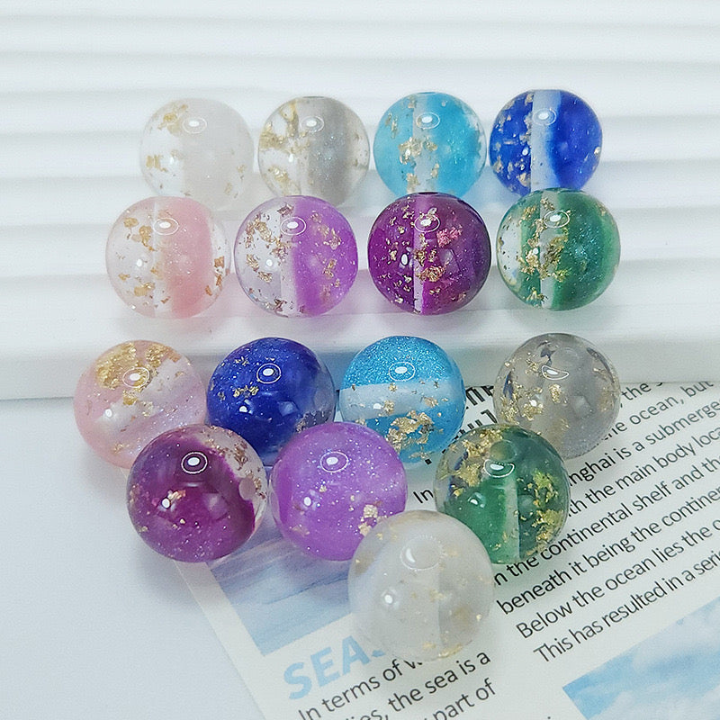 16MM Mixed Color Gold Foil Fine Glitter Resin Beads Fit For Beadable Pens