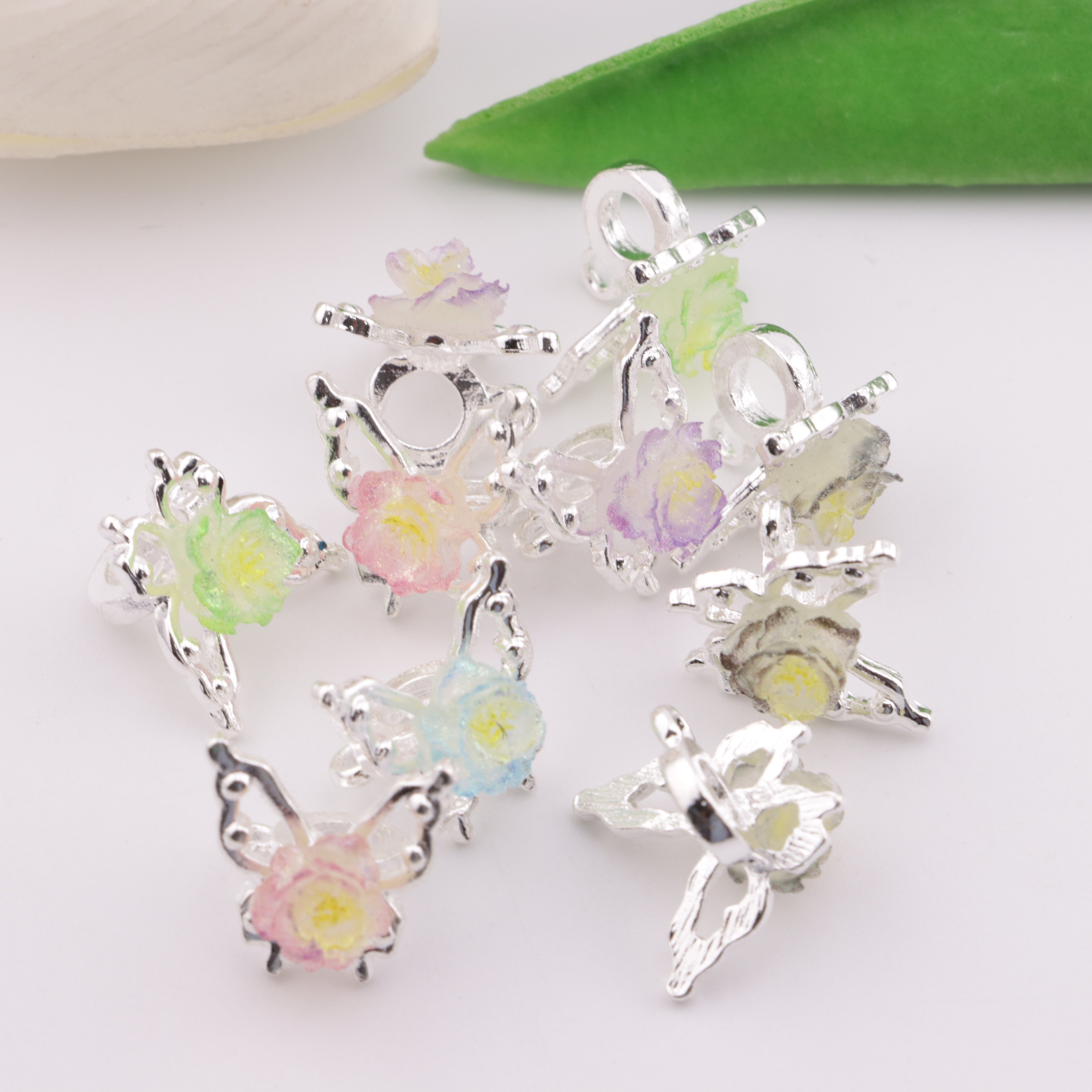 FS5895- Metal Soft Flowers, Butterfly Separating Beads, With Hanging Holes