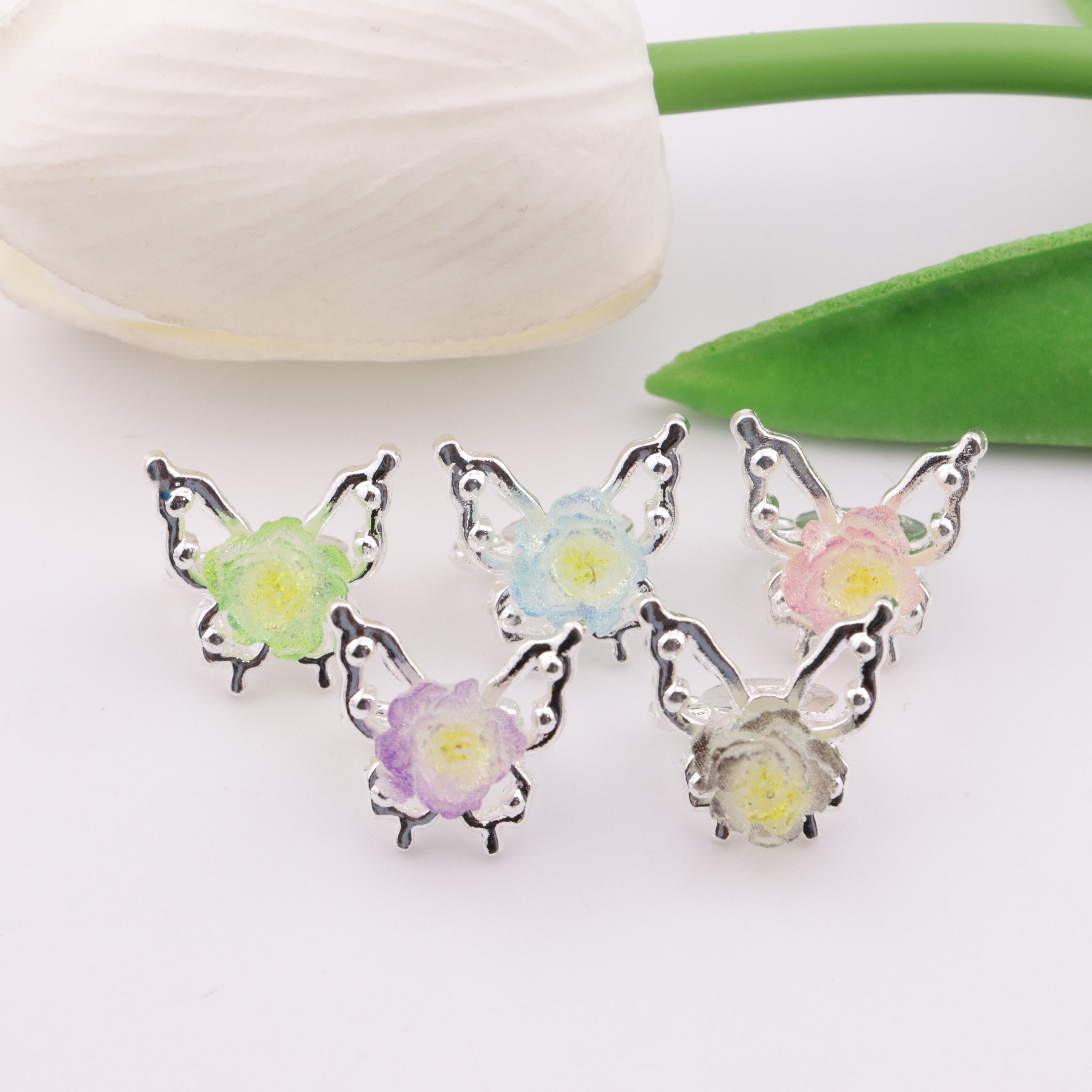 FS5895- Metal Soft Flowers, Butterfly Separating Beads, With Hanging Holes