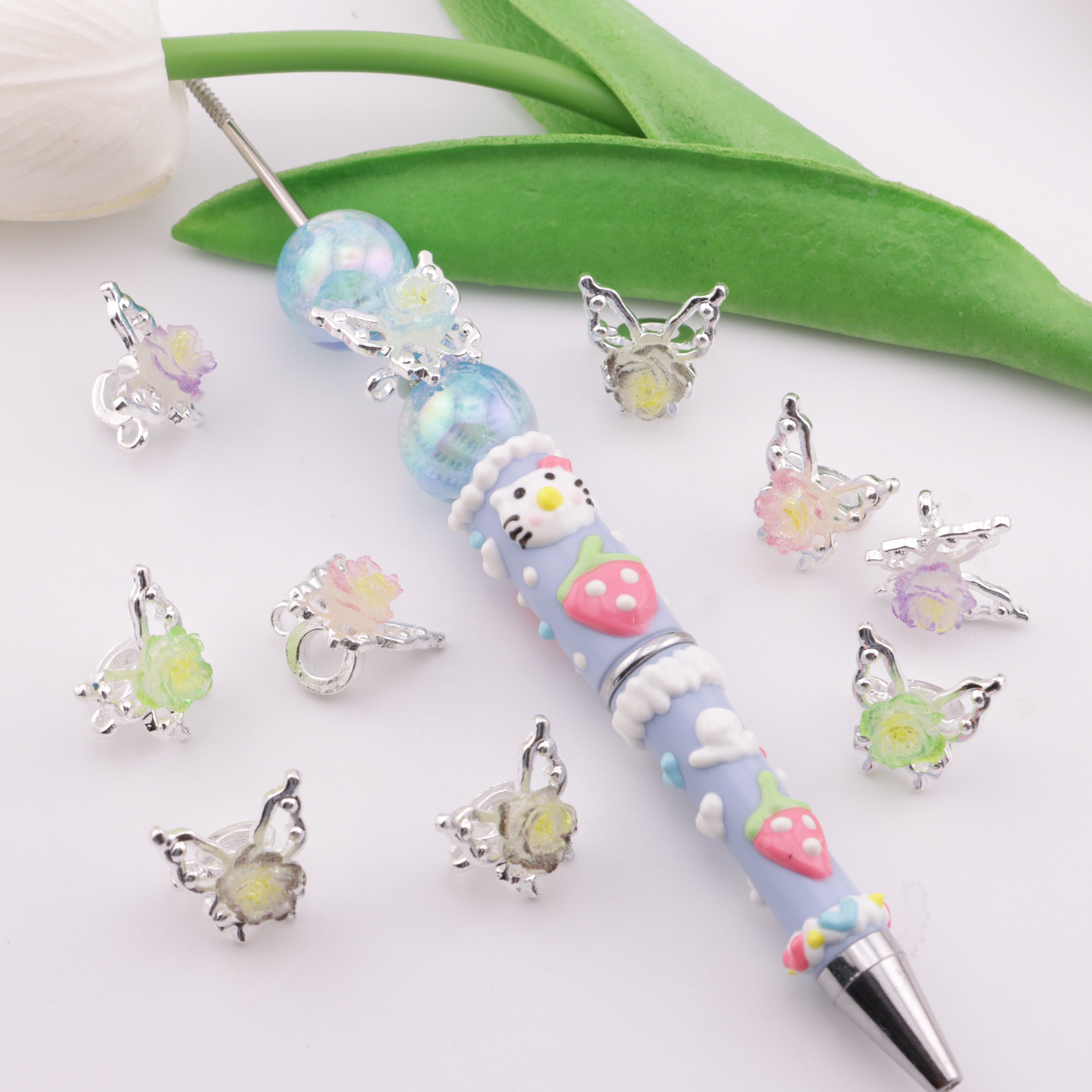 FS5895- Metal Soft Flowers, Butterfly Separating Beads, With Hanging Holes