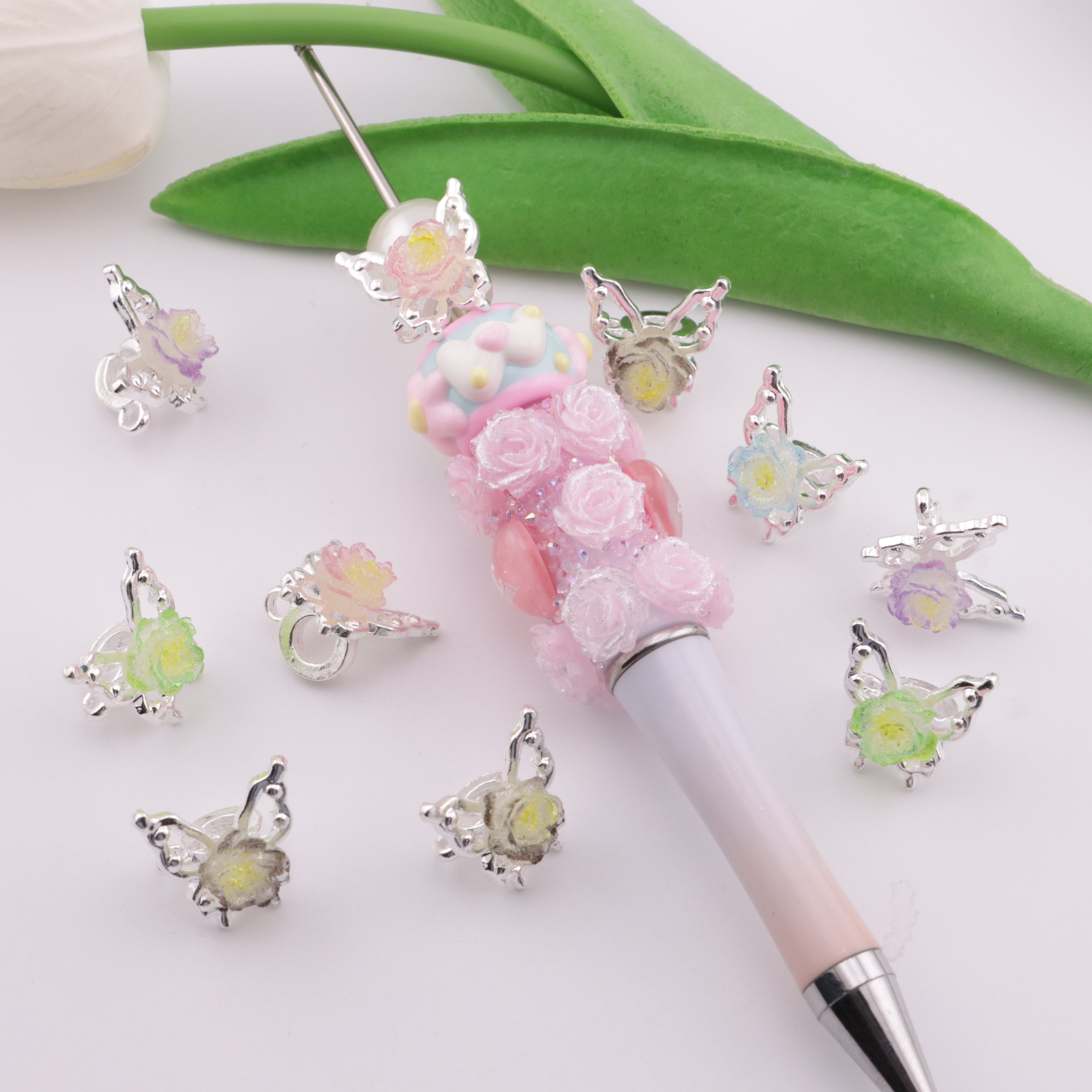FS5895- Metal Soft Flowers, Butterfly Separating Beads, With Hanging Holes