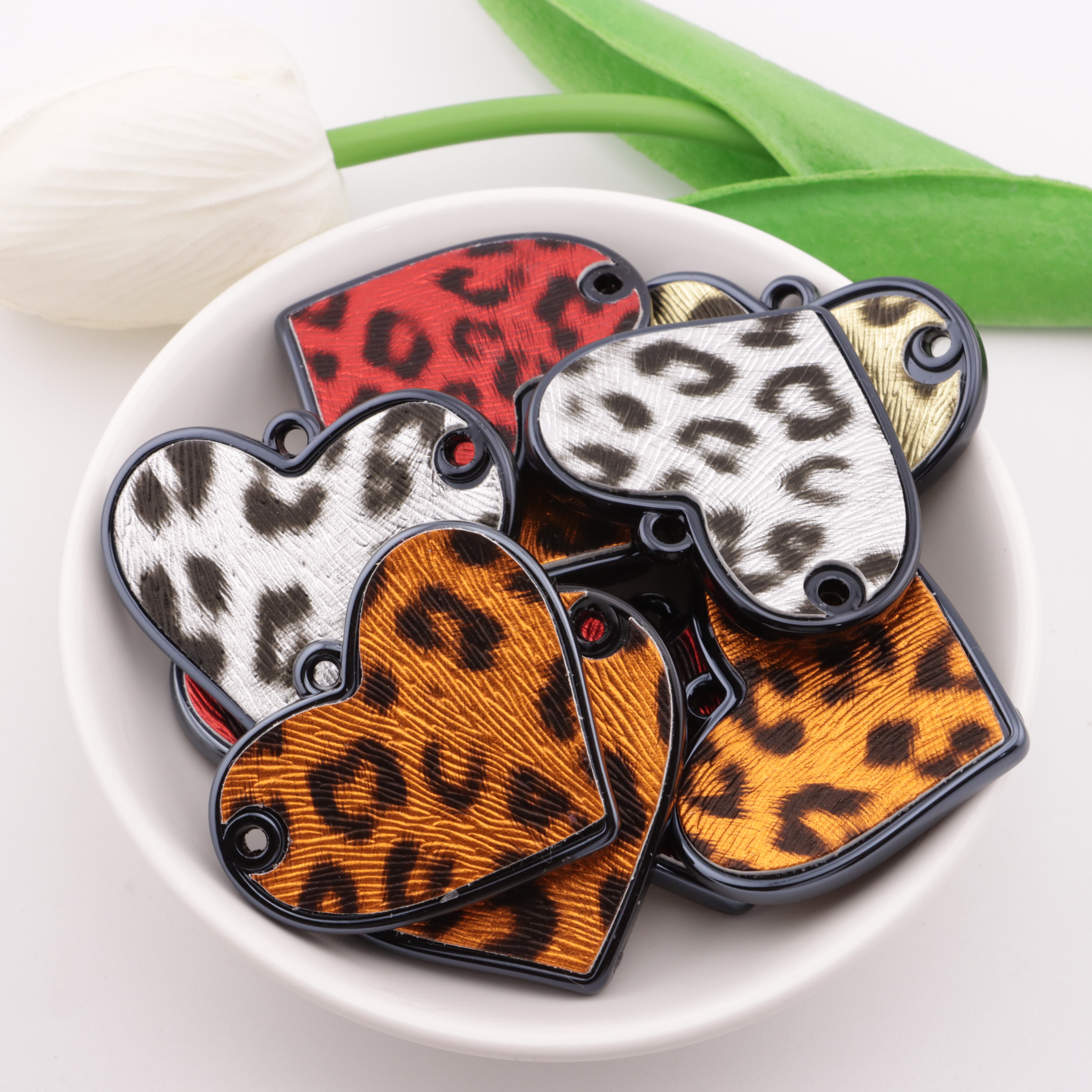FS3411- Leopard Print Hearts Double Holes
