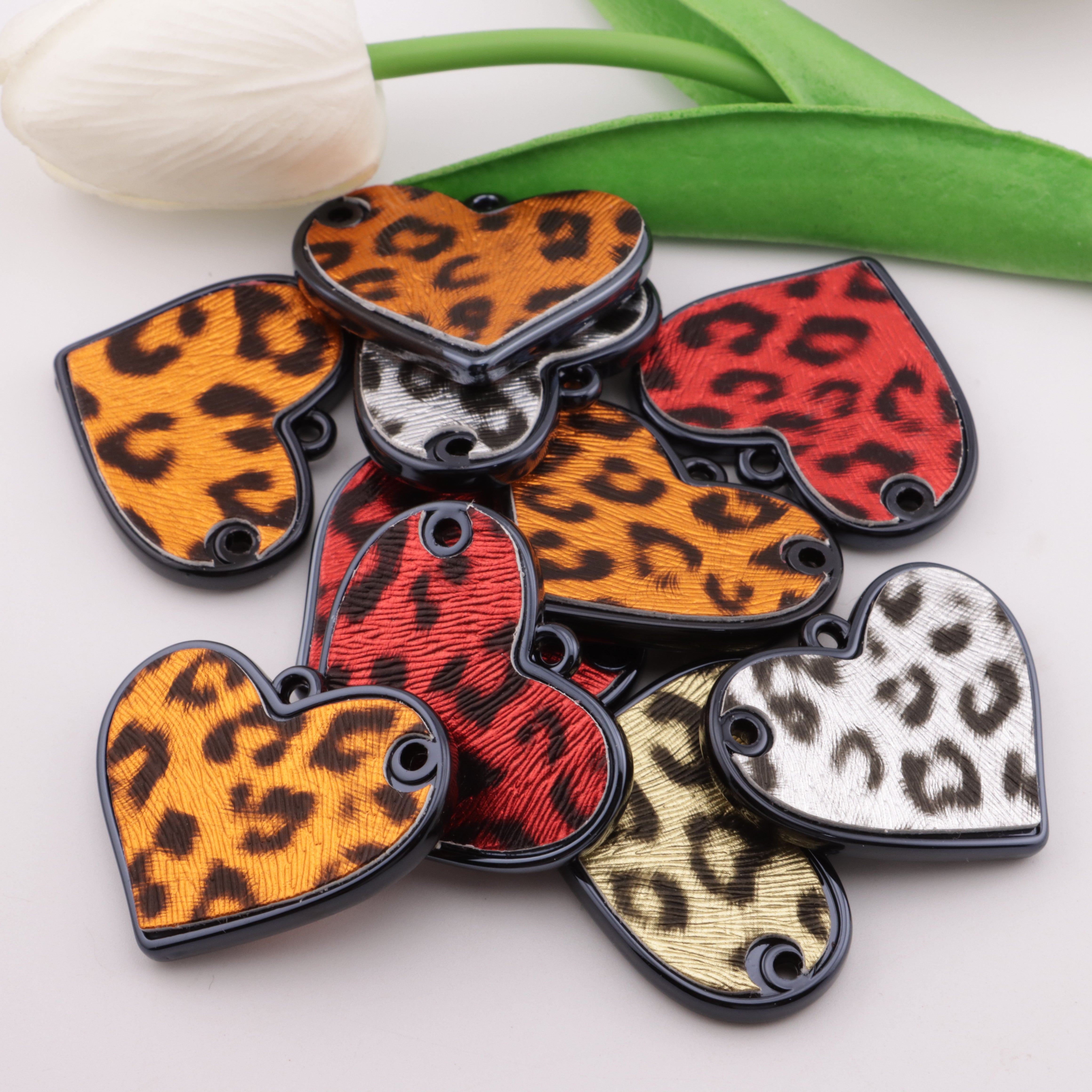 FS3411- Leopard Print Hearts Double Holes
